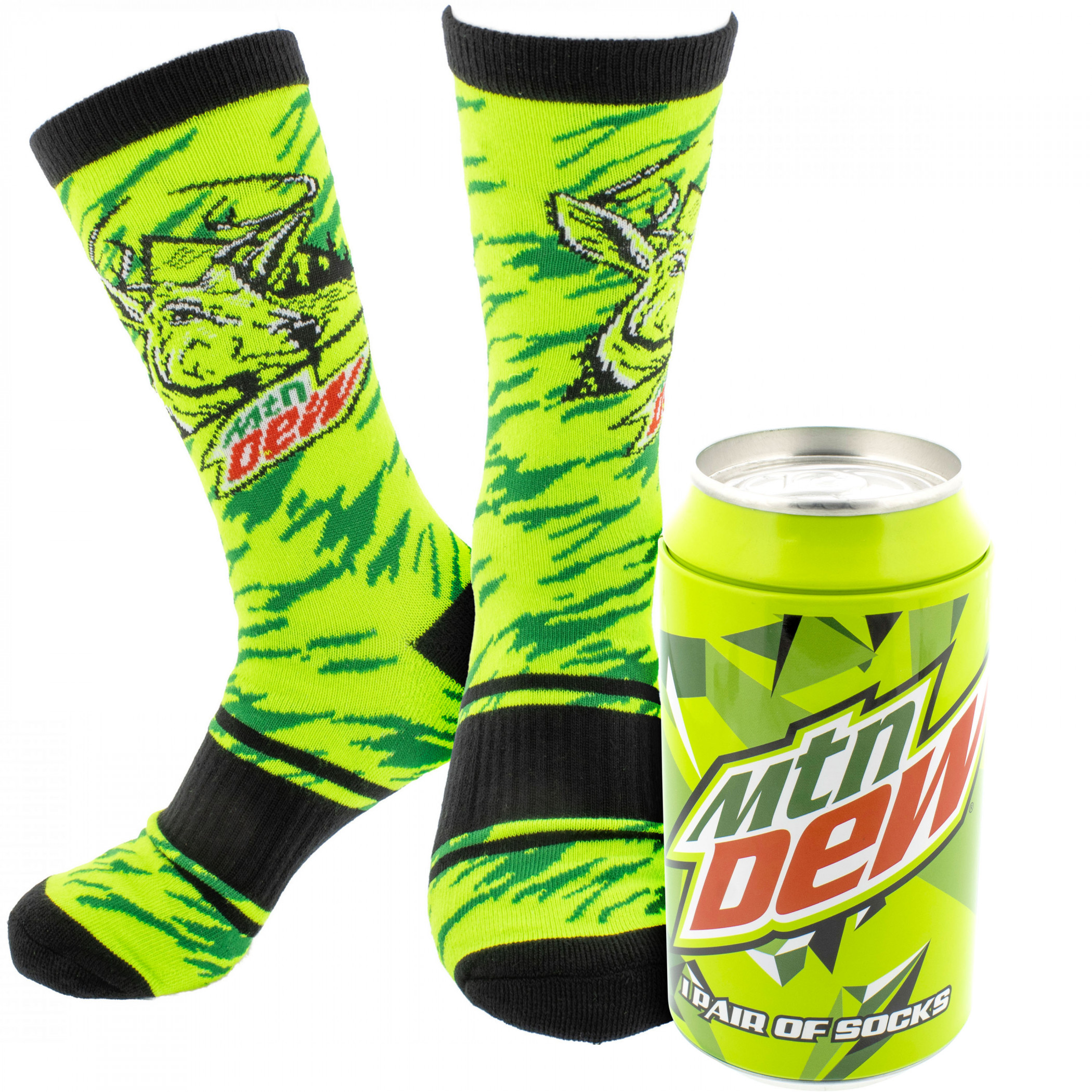 Mountain Dew Buck Wild Crew Socks in a Can