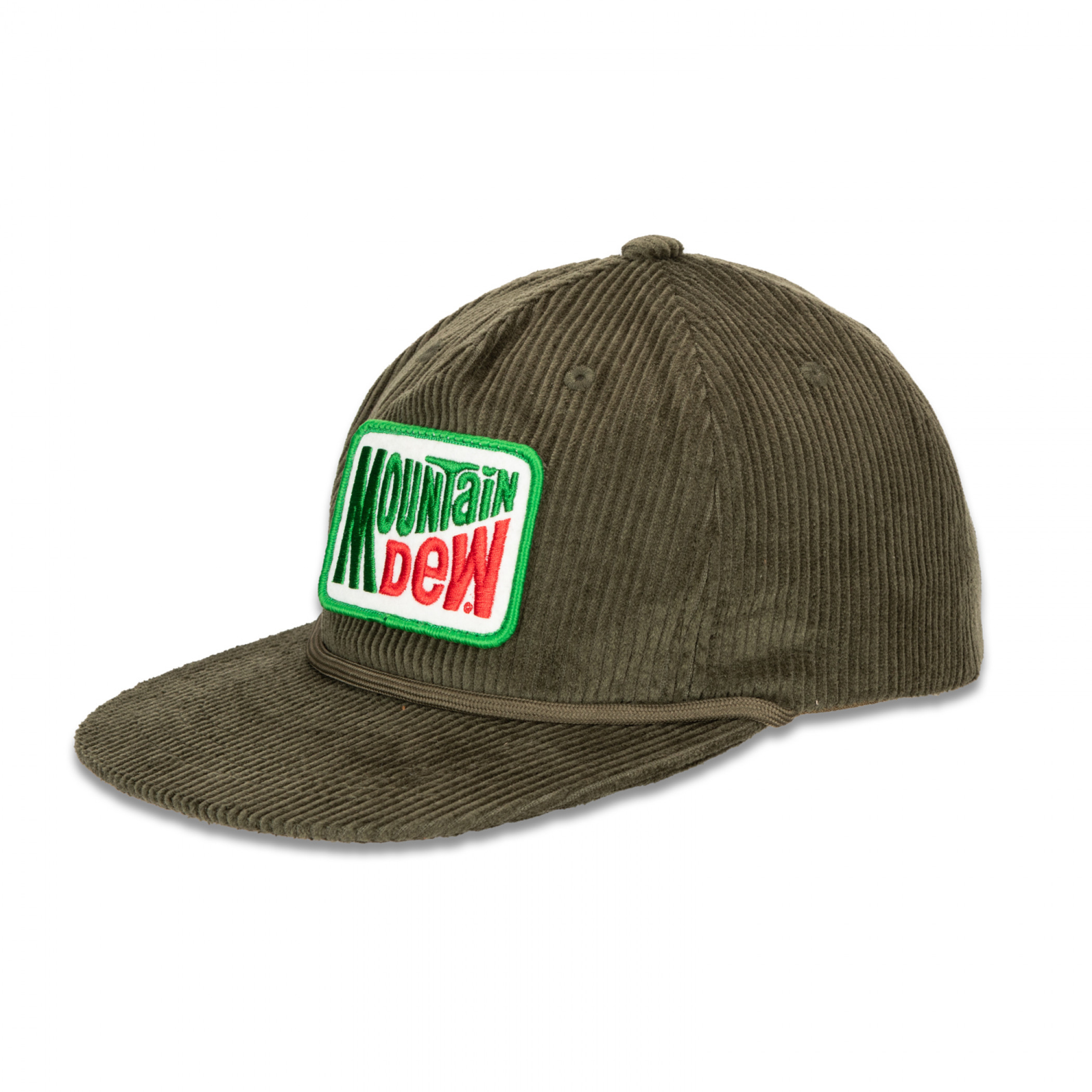 Mountain Dew Corduroy Hat with Embroidered Felt Patch & Flat Bill