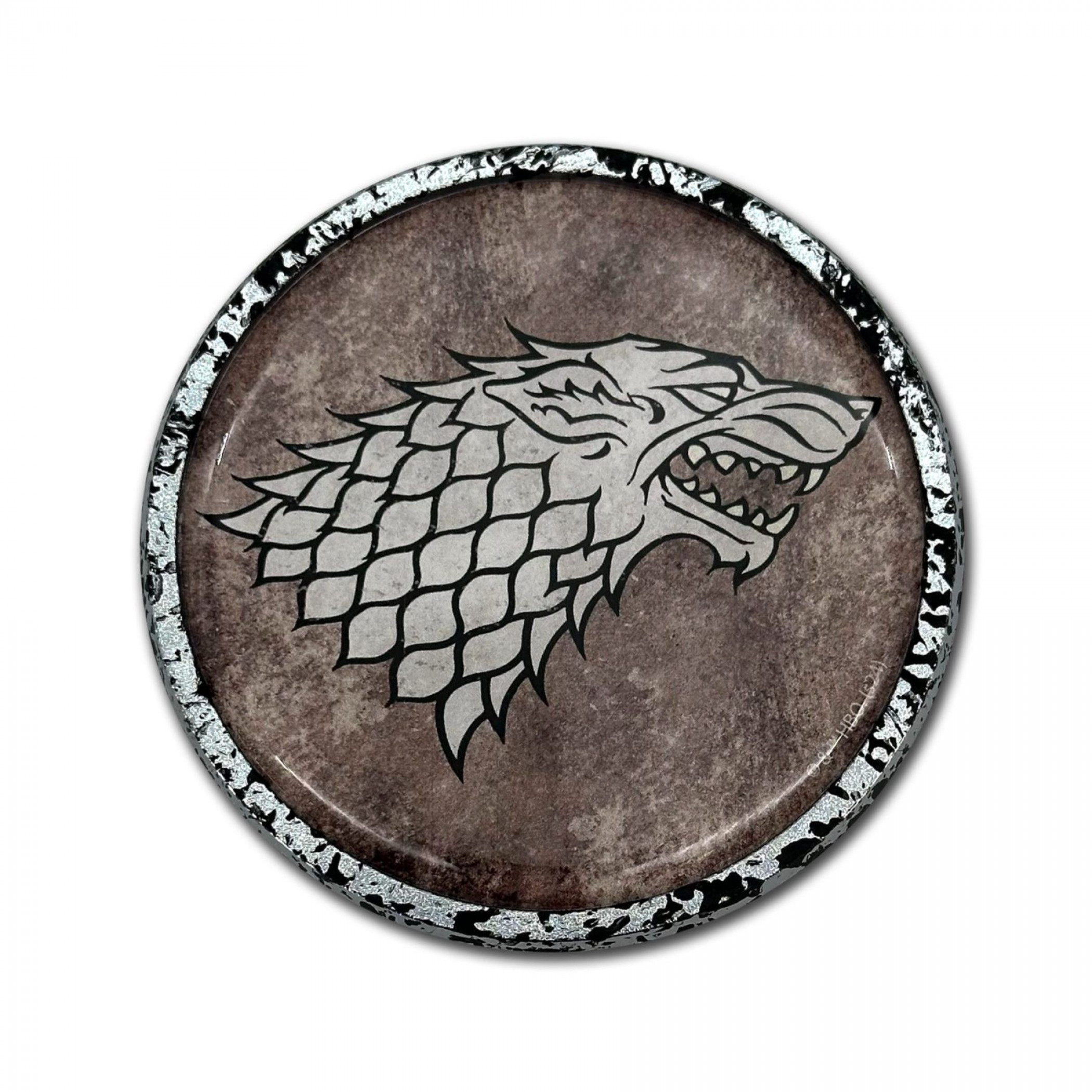 Game of Thrones House Stark Distressed Chrome Metal Car Emblem, Multi-Color