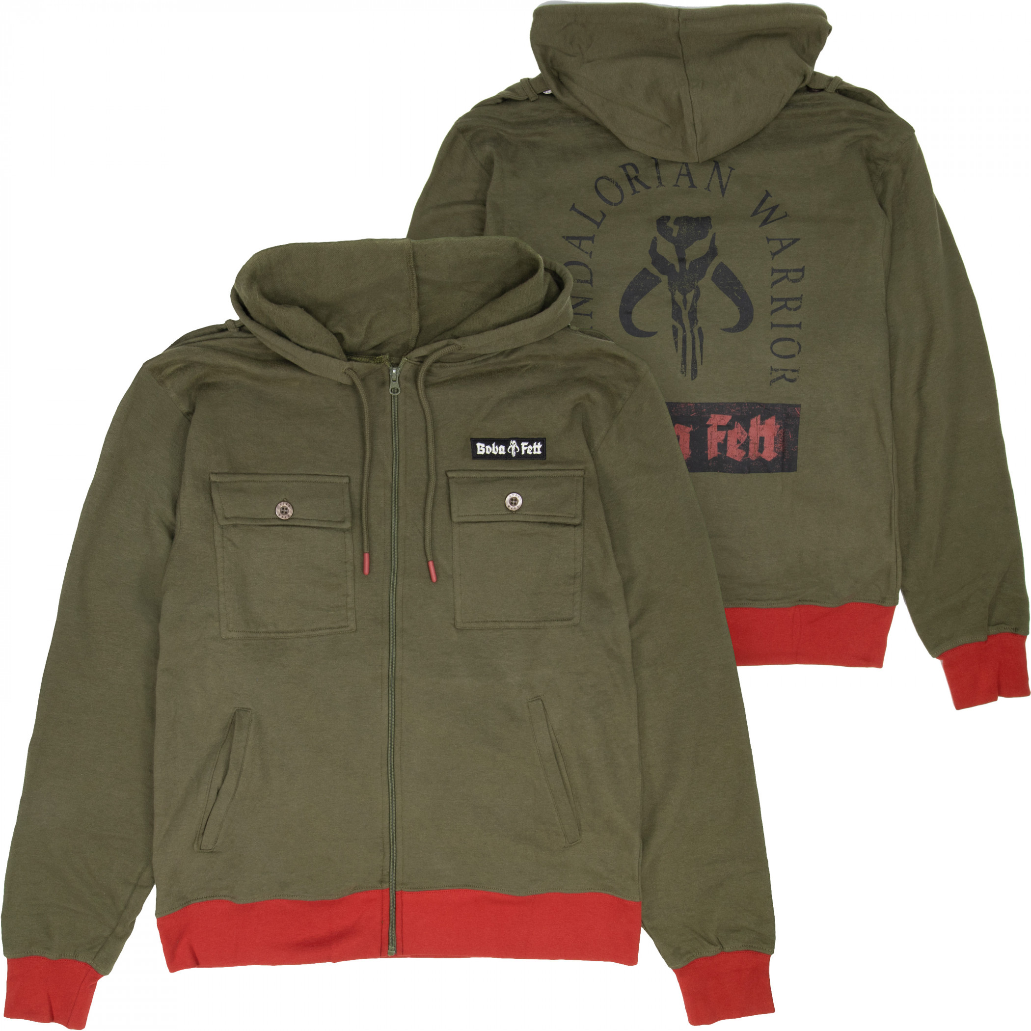 Star Wars the Mandalorian Boba Fett Patch Jacket Hoodie, Green