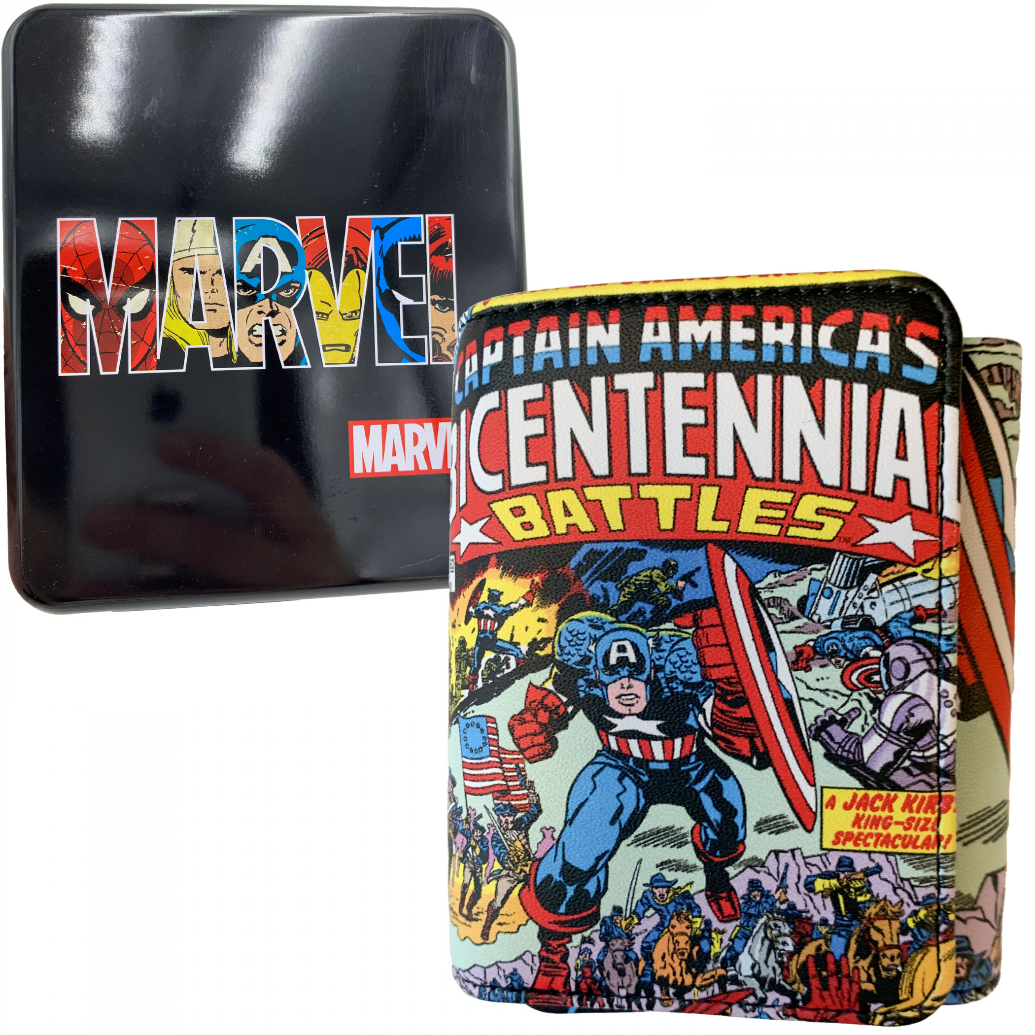 Captain America Bicentennial Battles Trifold Wallet in Collectors Tin, Multi-Color