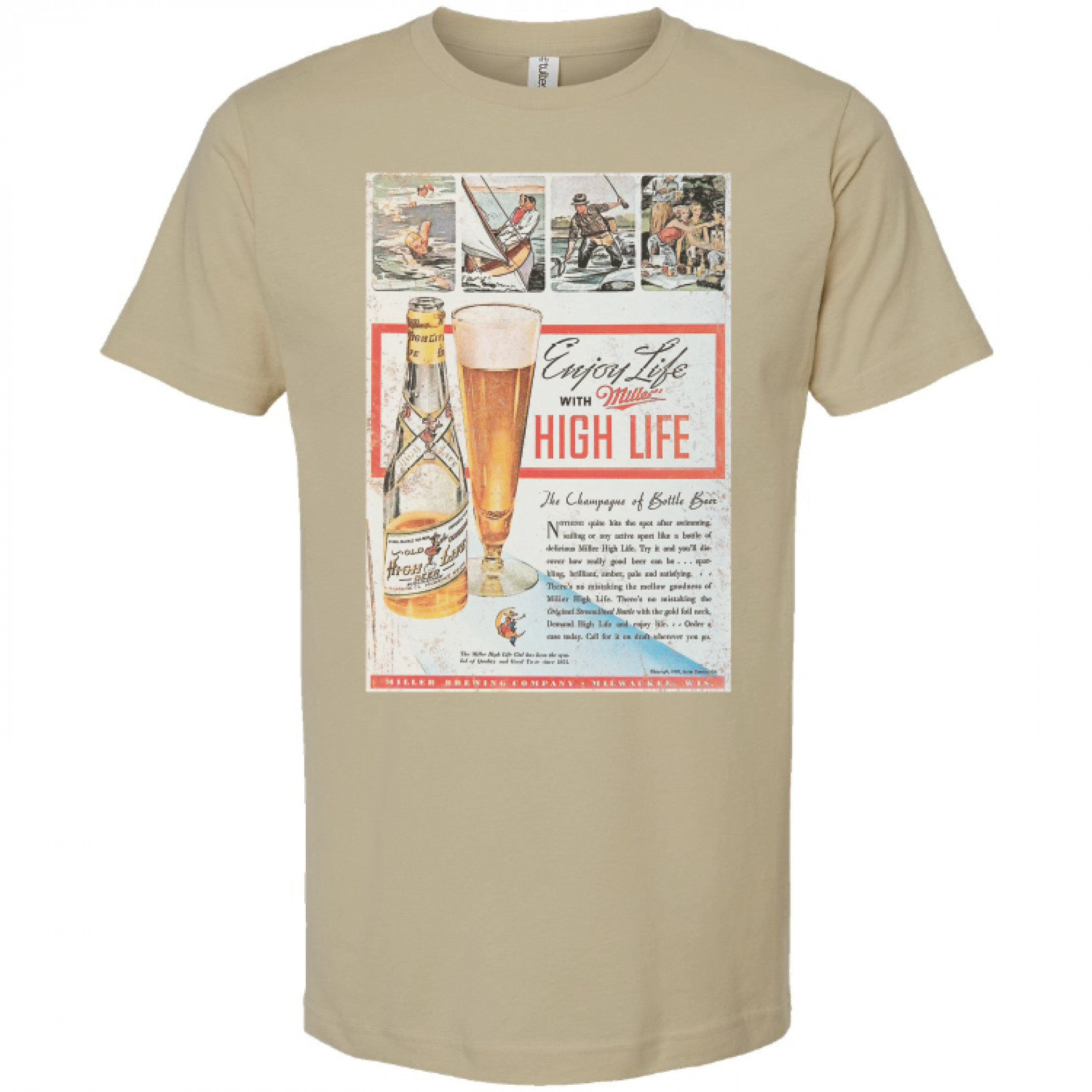 Miller High Life Enjoy Life Vintage Art Tan Colorway T-Shirt