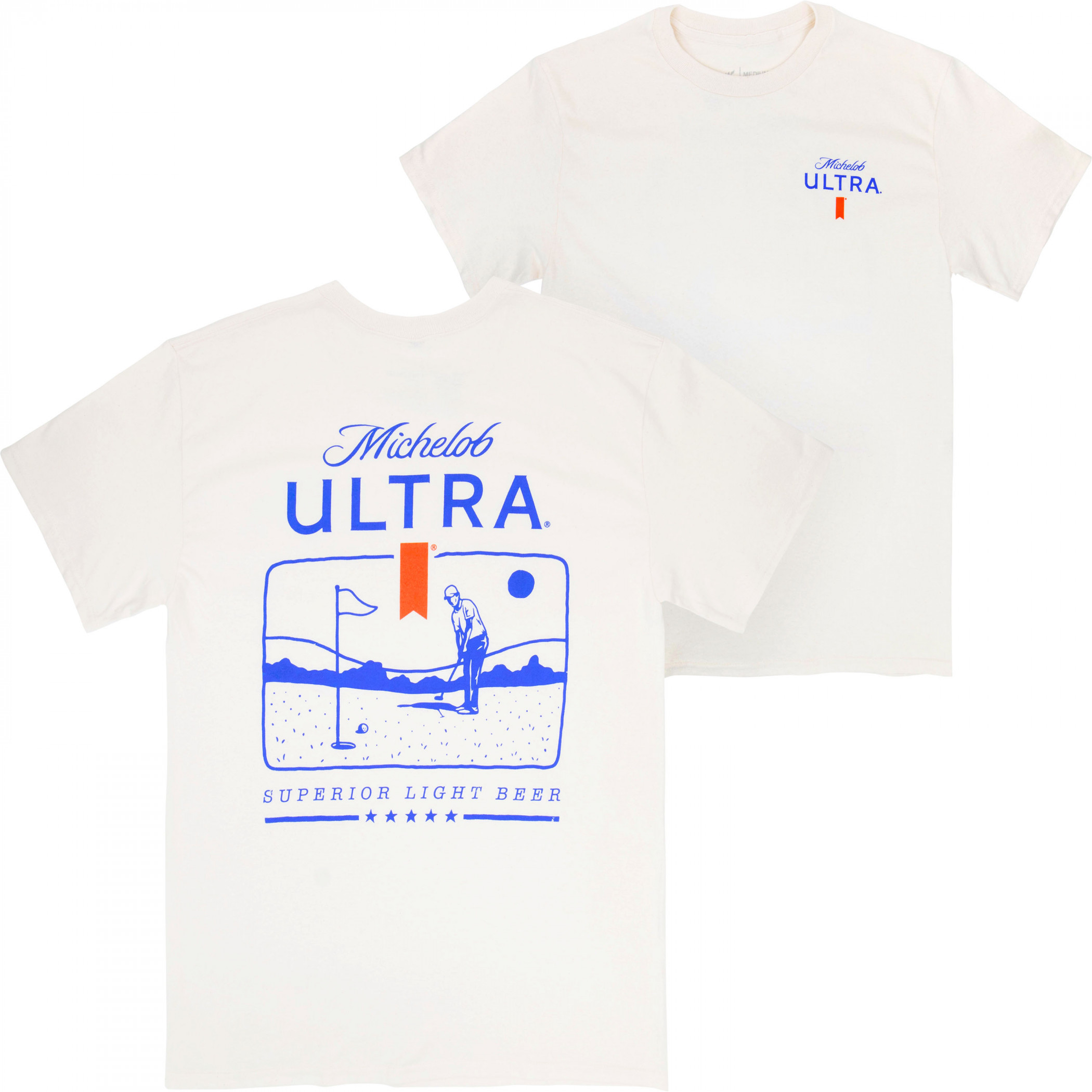Michelob Ultra Golf Putting Beige Colorway Front & Back Print T-Shirt