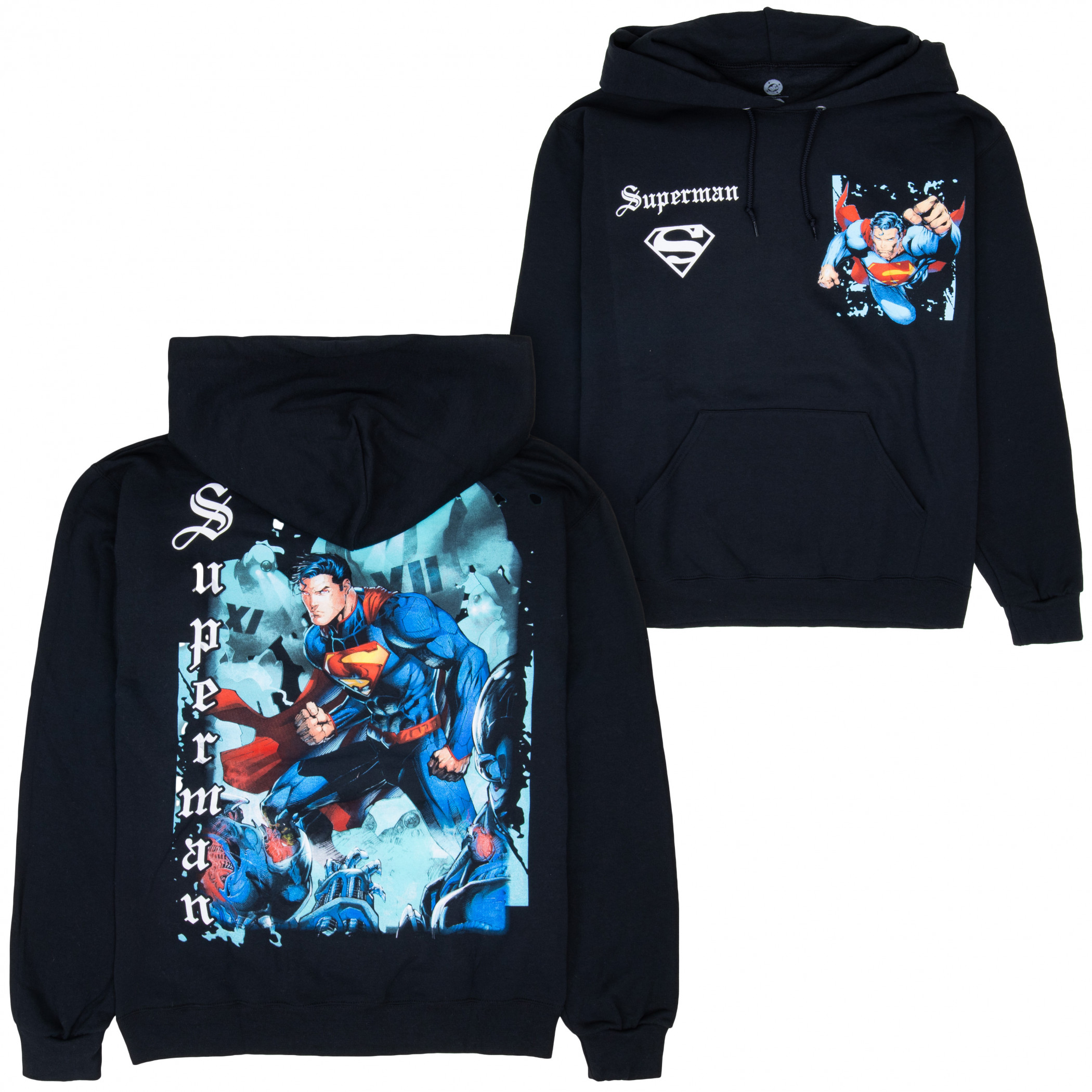 Superman Comic Covers Front and Back Print Pullover Hoodie, Black