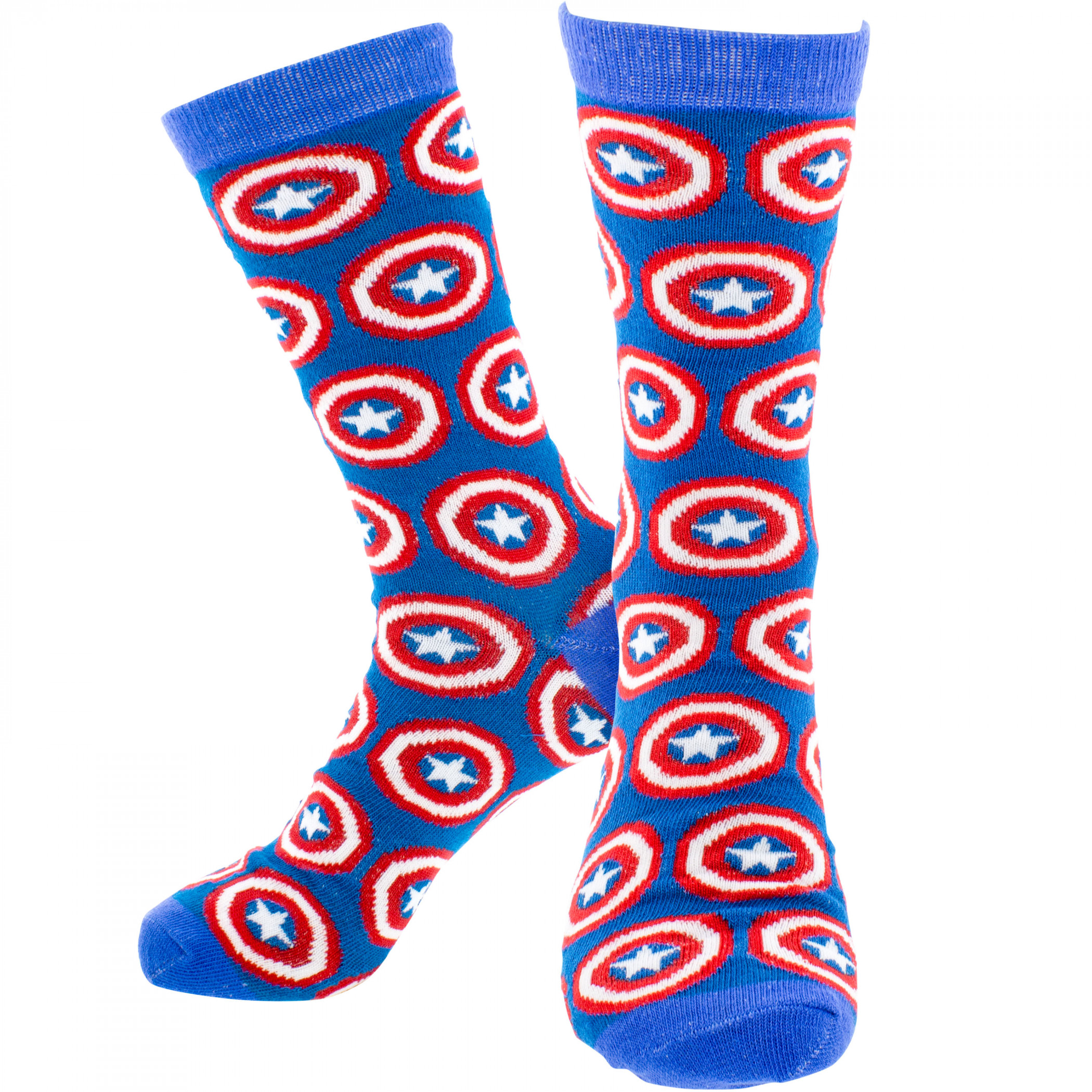 Captain America Shield Pattern Crew Socks, Blue