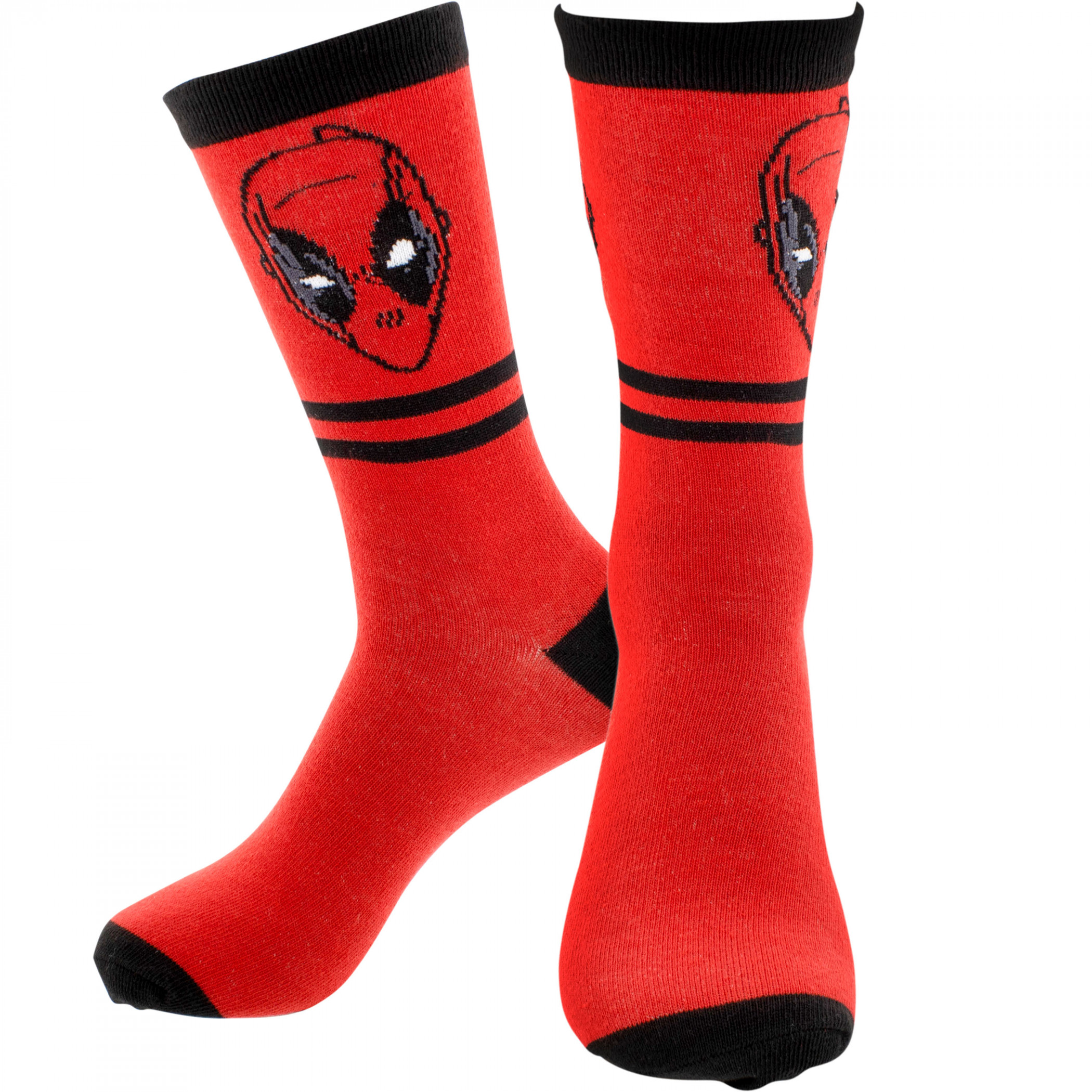 Deadpool Mask Striped Crew Socks, Red