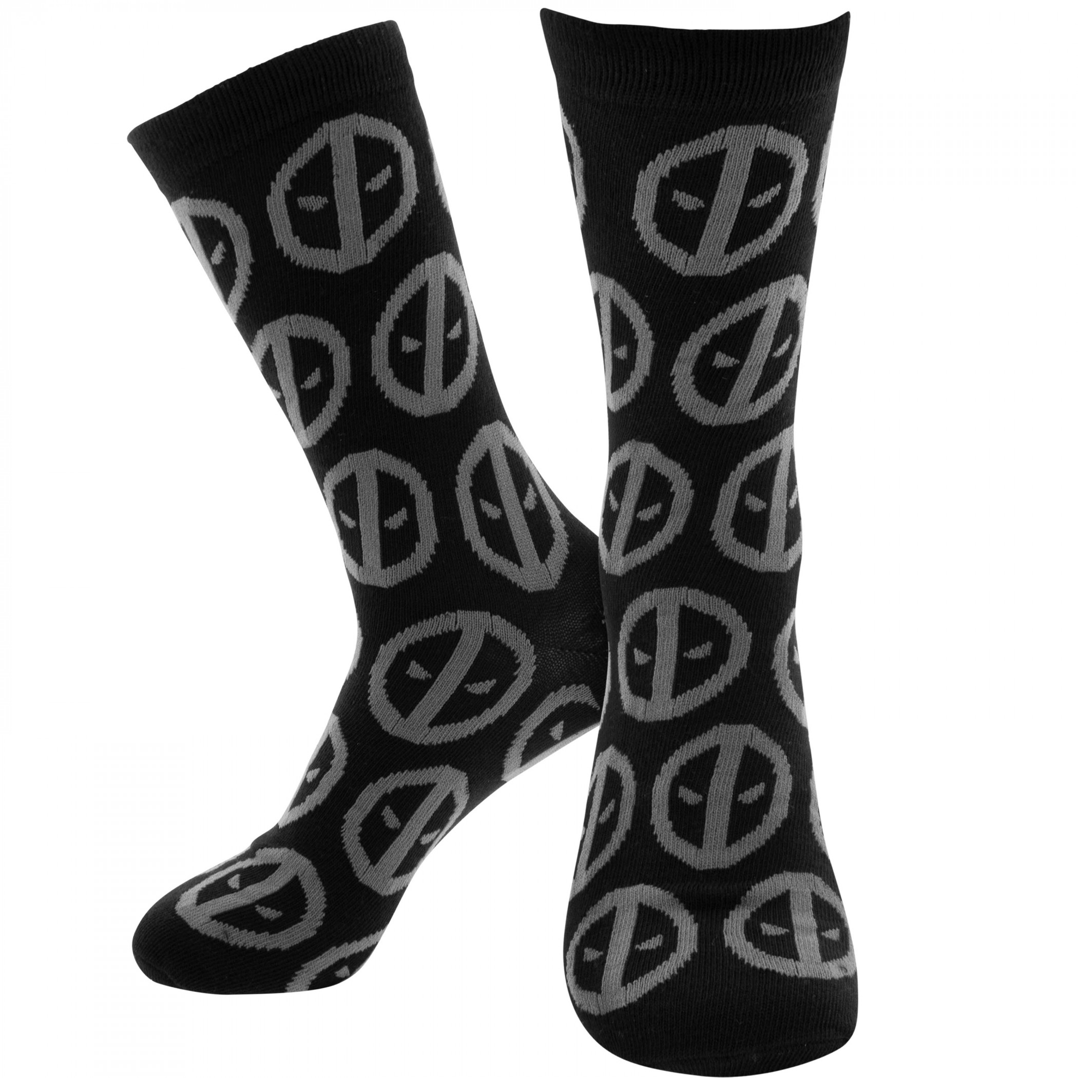 Deadpool Logos Black on Black Crew Socks, Black