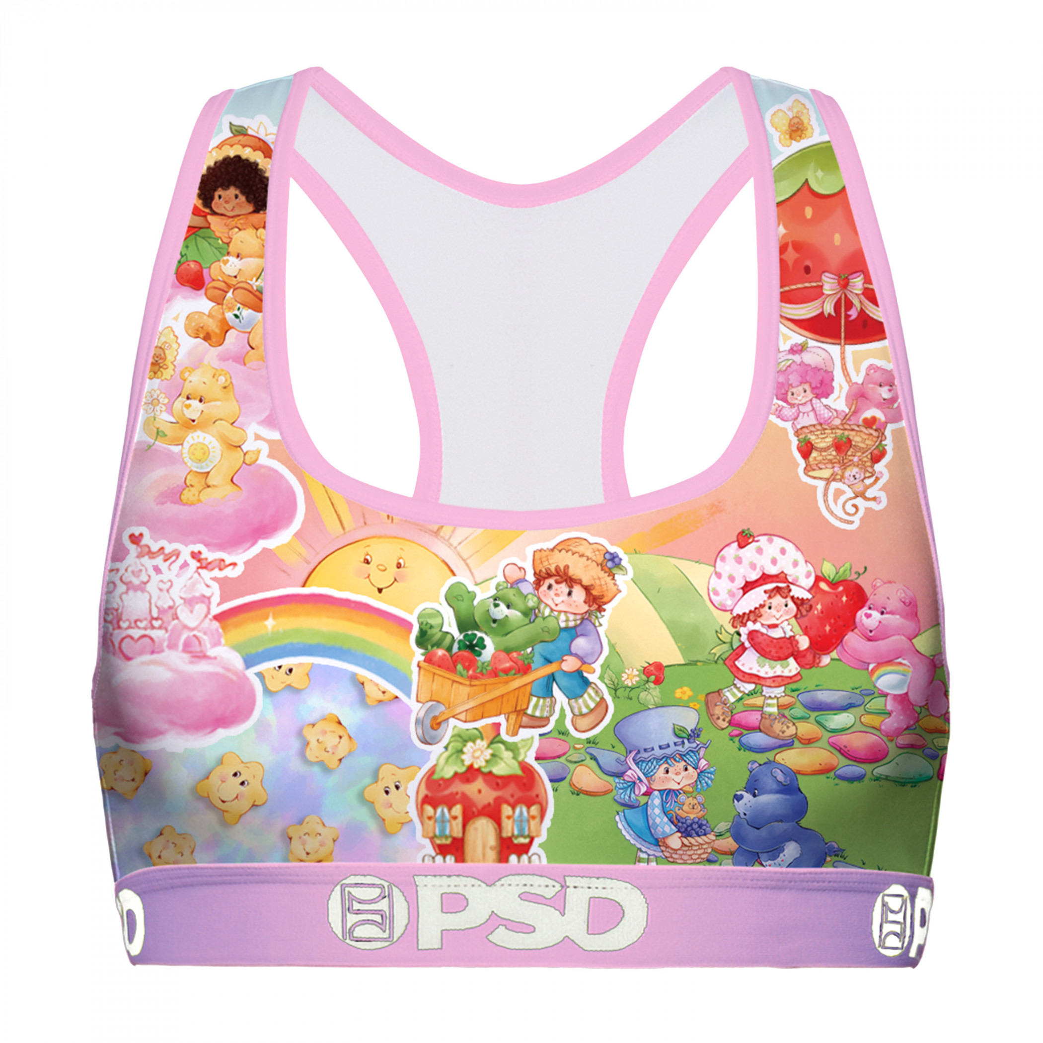 Strawberry Shortcake X Care Bears Stickers PSD Sports Bra, Multi-Color