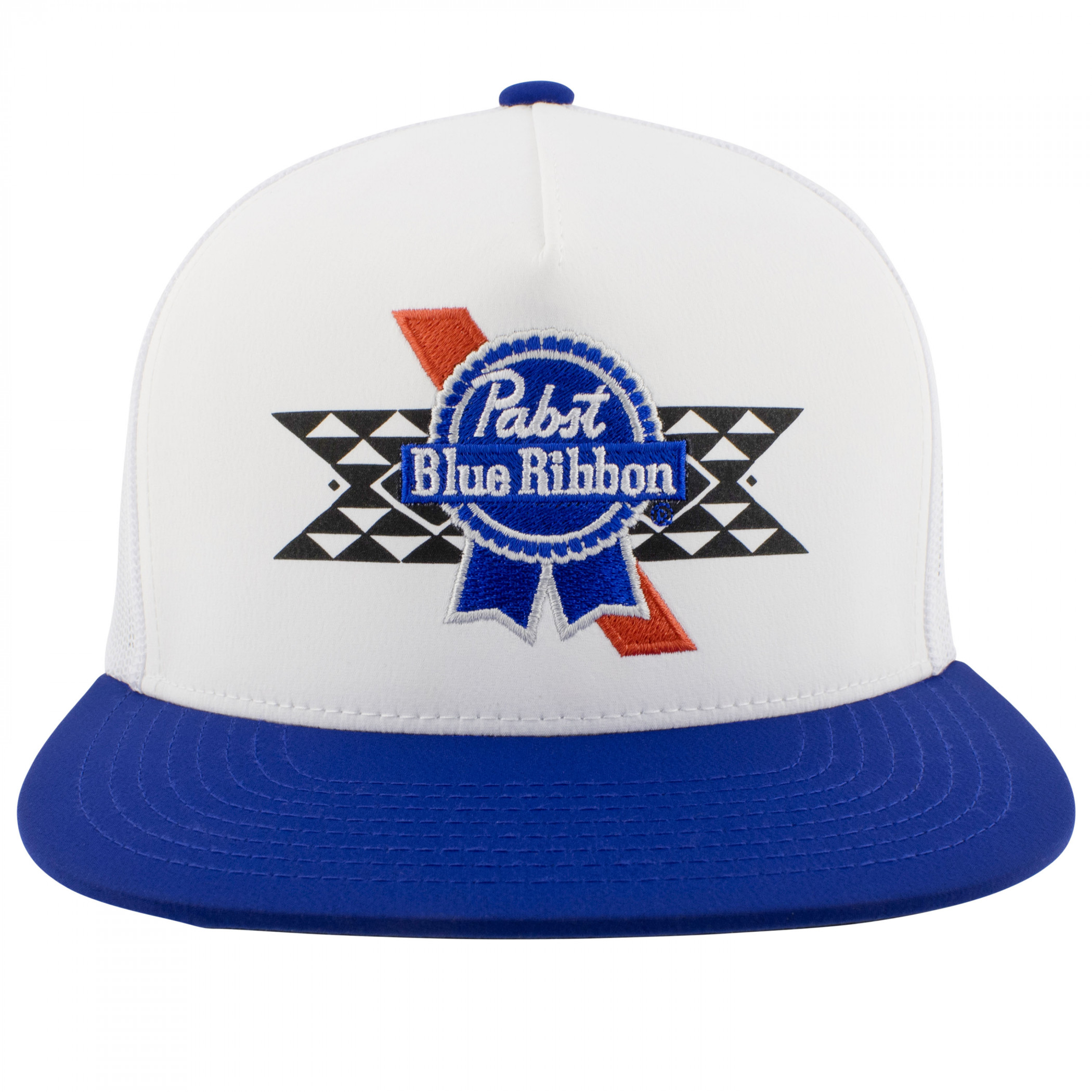 Pabst Blue Ribbon Patch Logo Blue and White Flat Bill Trucker Hat