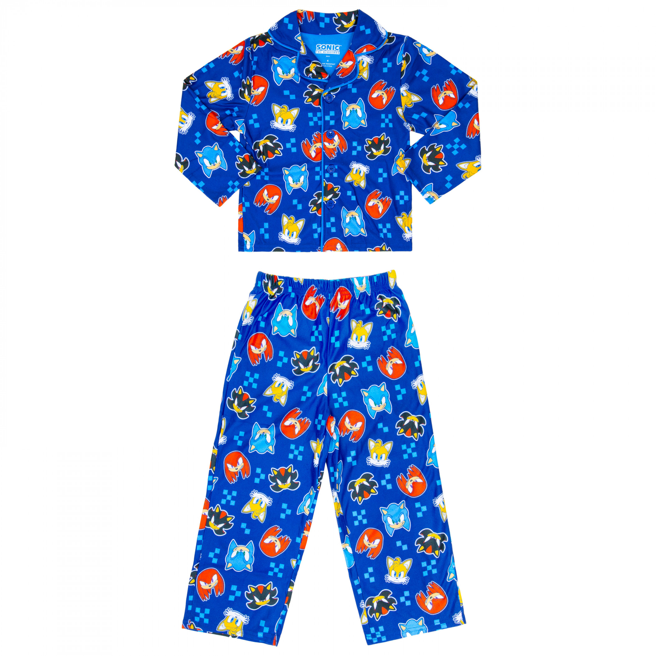 Sonic the Hedgehog Checkered Characters Youth 2-Piece Pajama Set, Blue