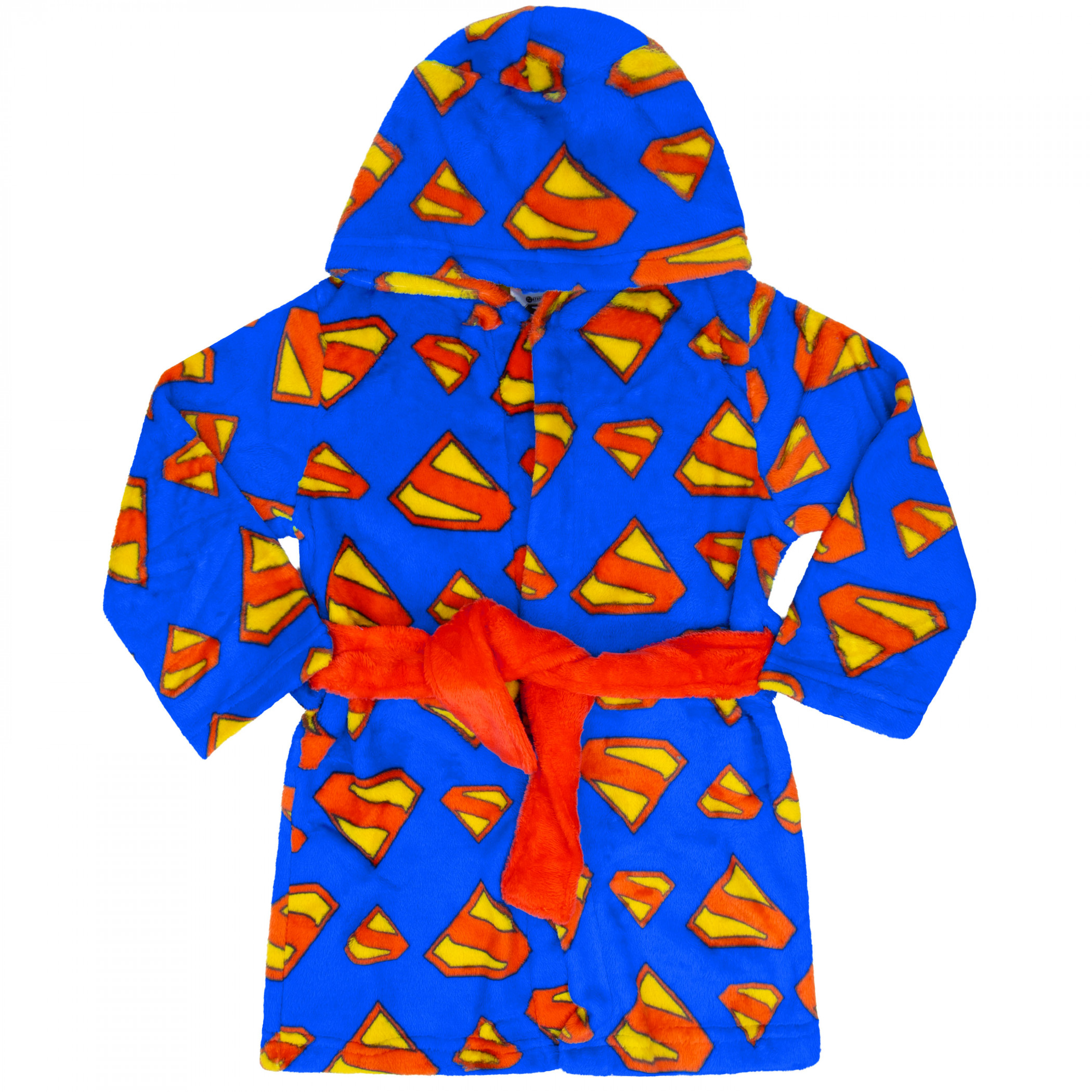 Superman Logo Pattern Youth Velvet Robe, Blue