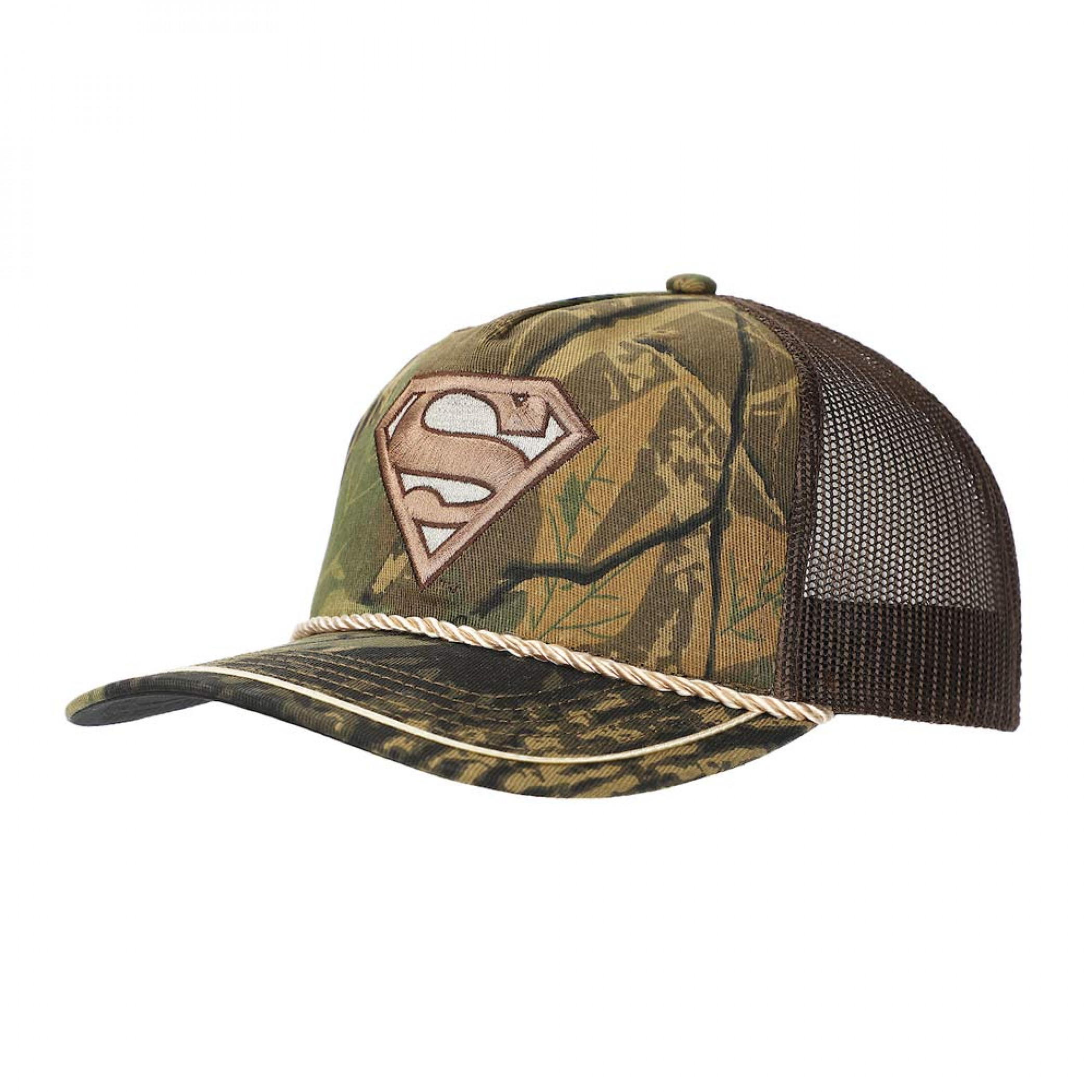 Superman Embroidered Logo on Camouflage Trucker Hat, Multi-Color
