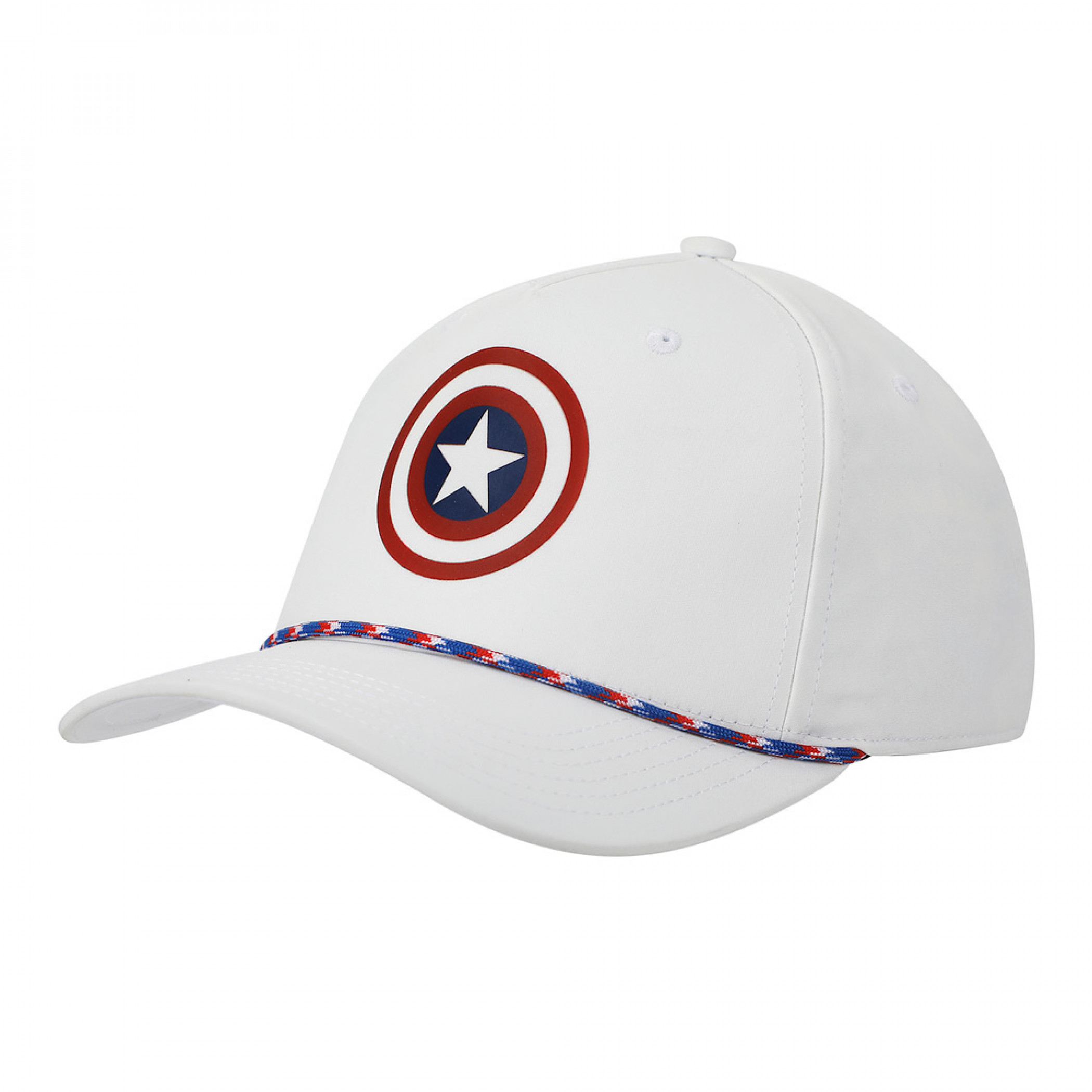 Captain America Logo on White with Interior Print Rope Hat, White