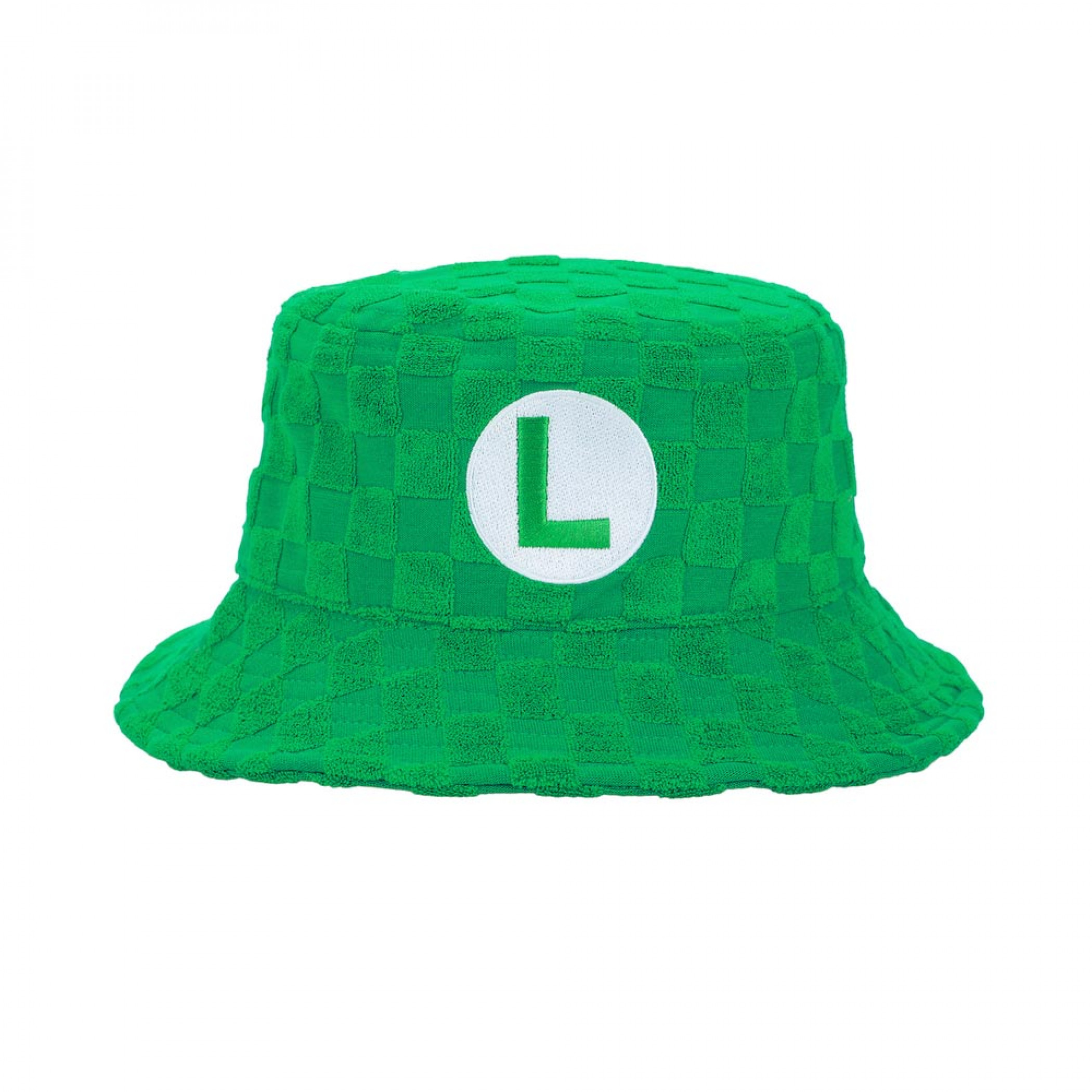Super Mario Bros. Luigi Embroidered Checkered Terry Cloth Bucket Hat, Green