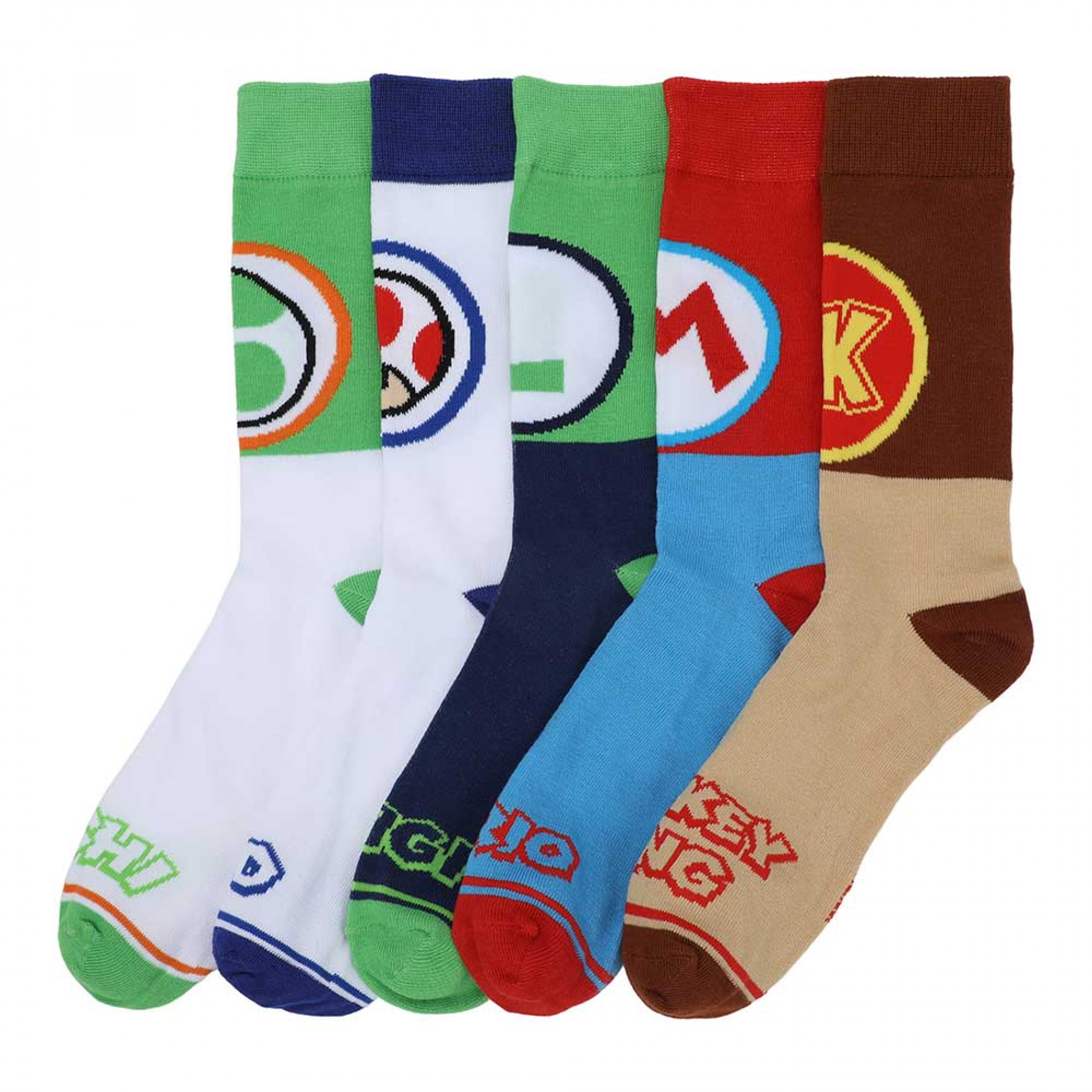 Super Mario Bros. Icons Colorblock 5-Pack Casual Knit Socks, Multi-Color