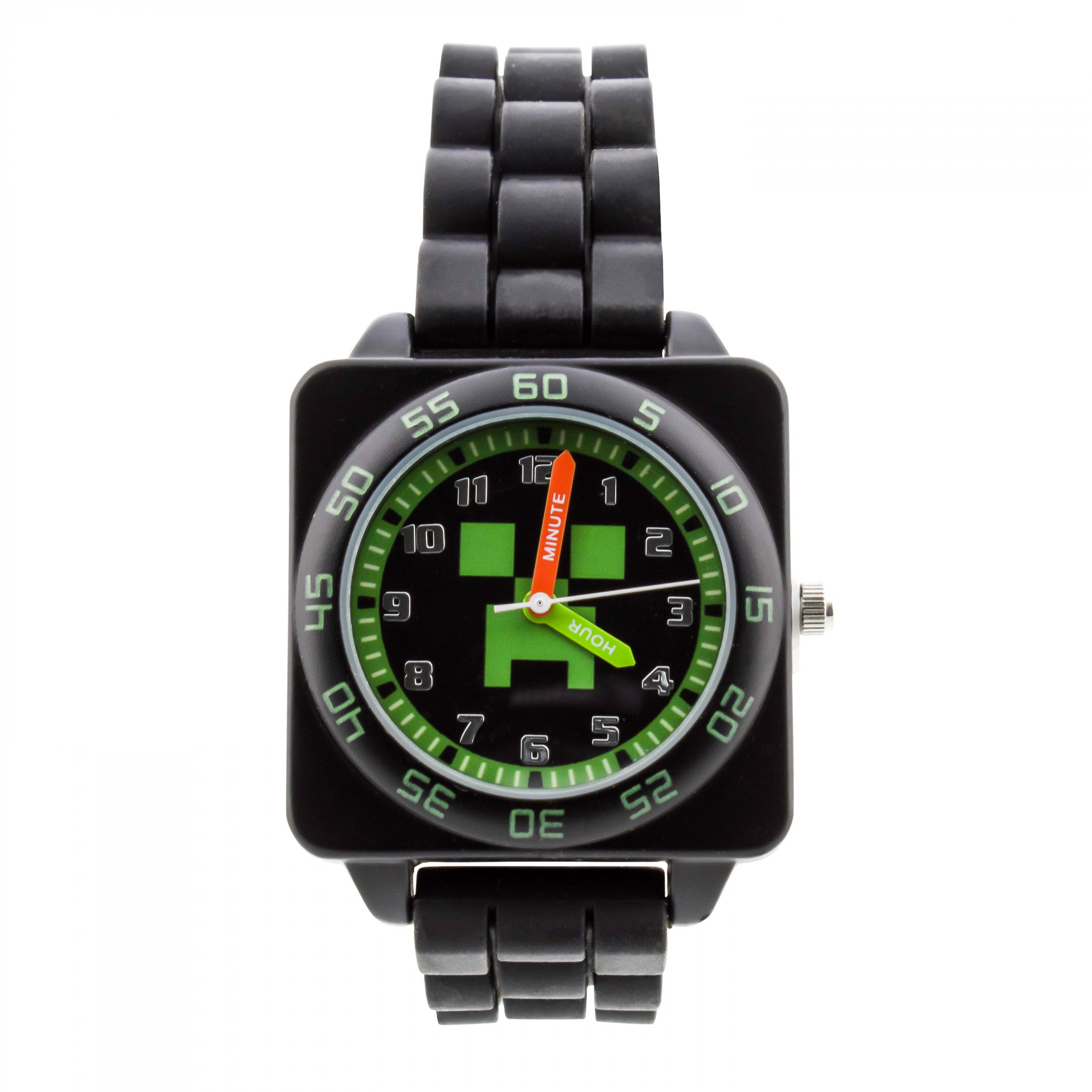 Minecraft Creeper Time Teacher Analog Watch with Rubber Strap, Black