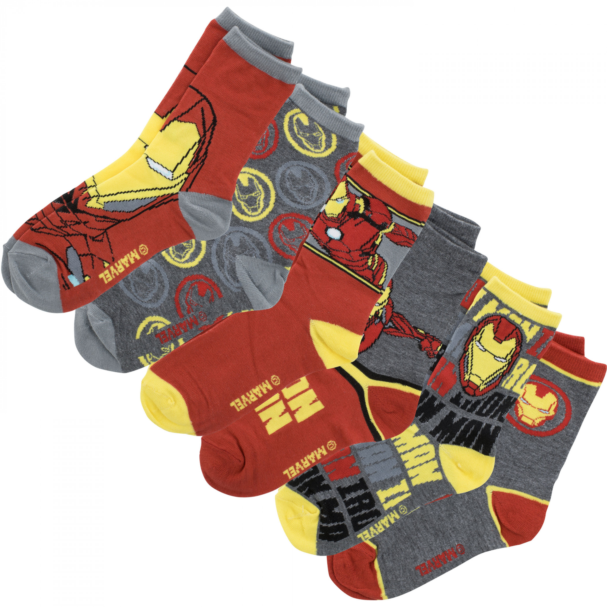 Iron Man Color Block Boy's Crew Socks 6-Pair Pack, Multi-Color