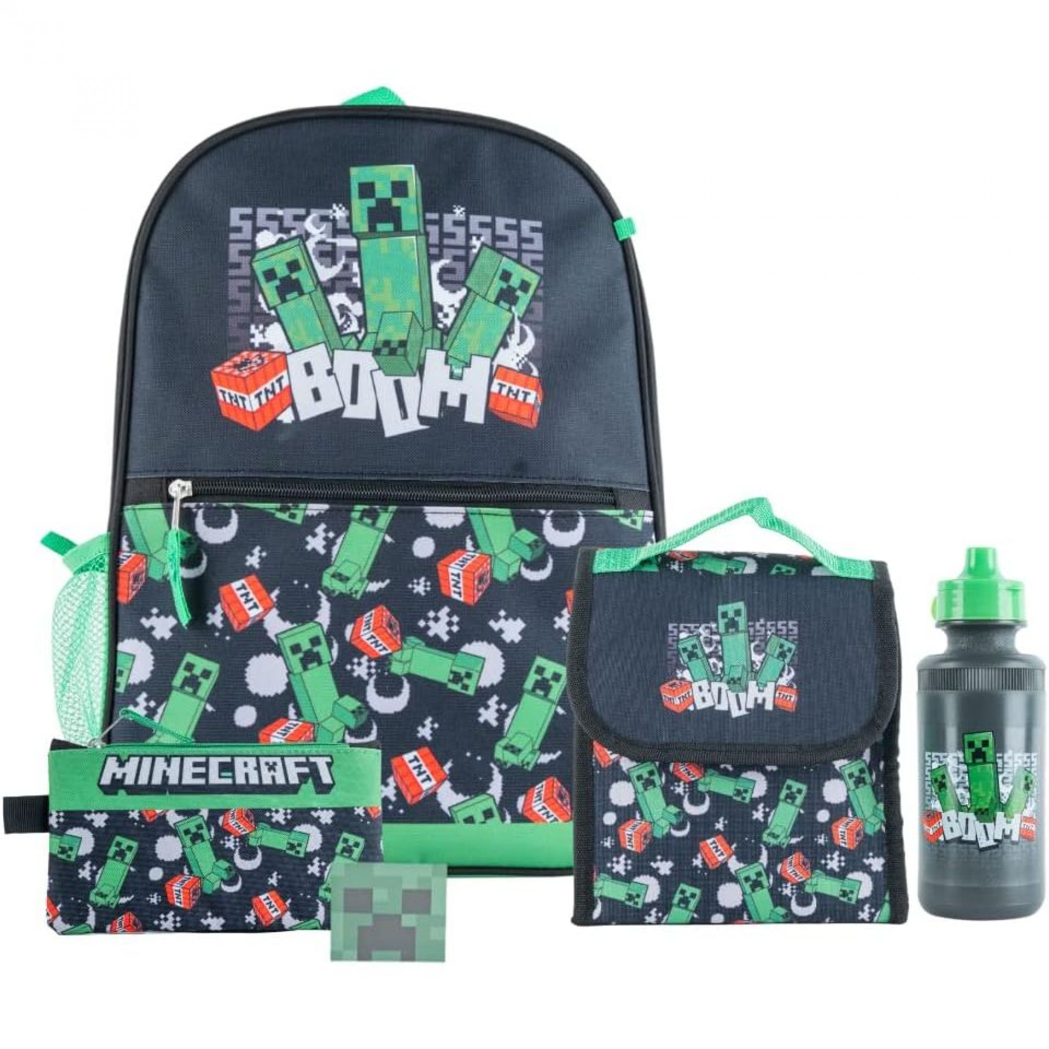Minecraft Creeper Backpack and Lunchbox School Supplies Bundle, Green