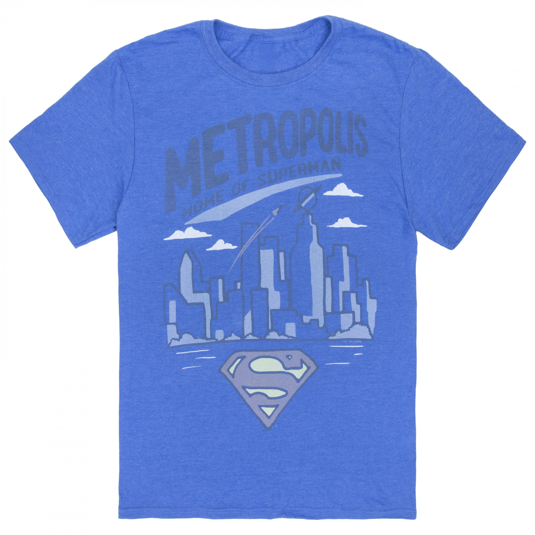 Superman Metropolis City Skyline Black Ink Premium T-Shirt, Blue