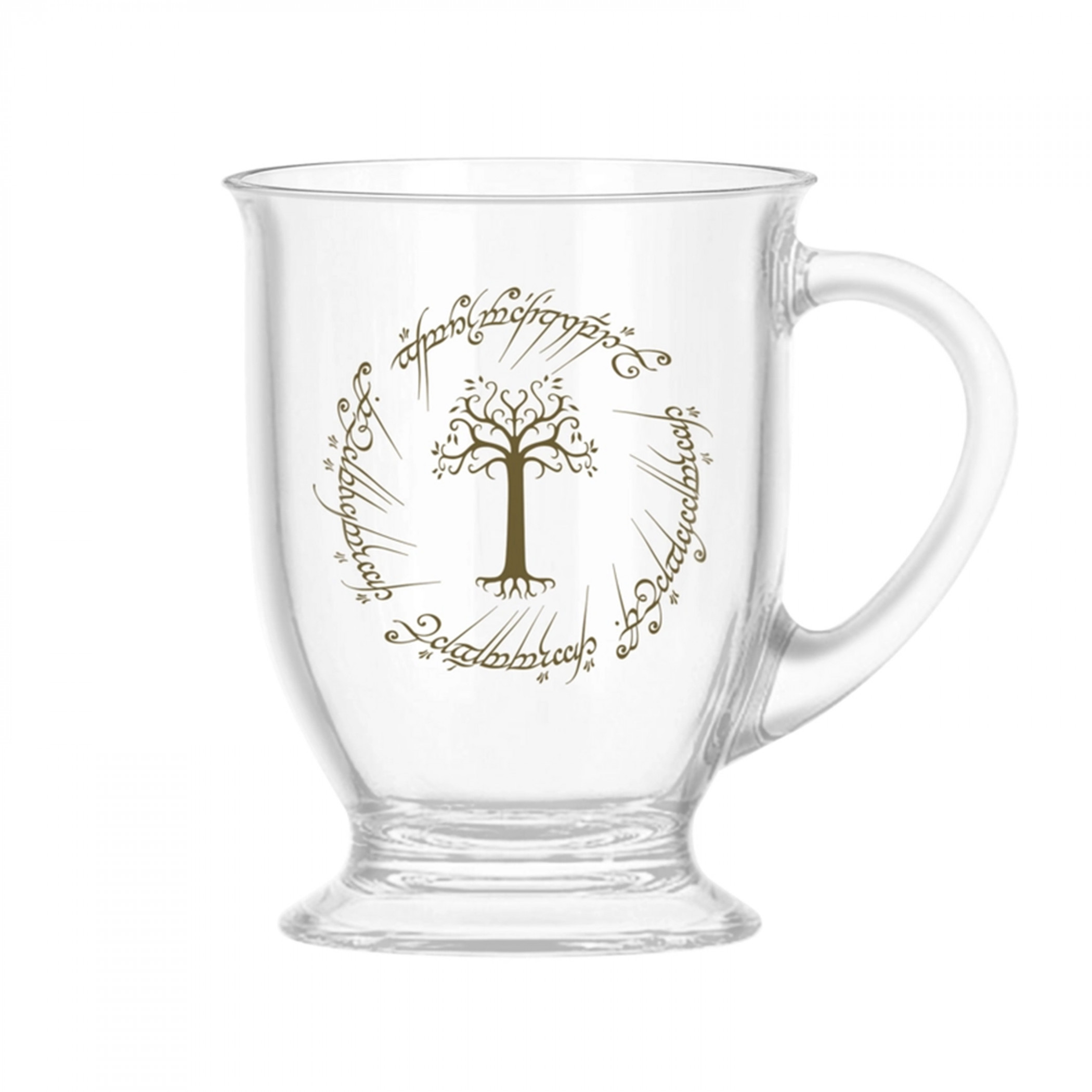 Lord of the Rings Gondor Elven Text 15oz Footed Base Glass Mug, Clear