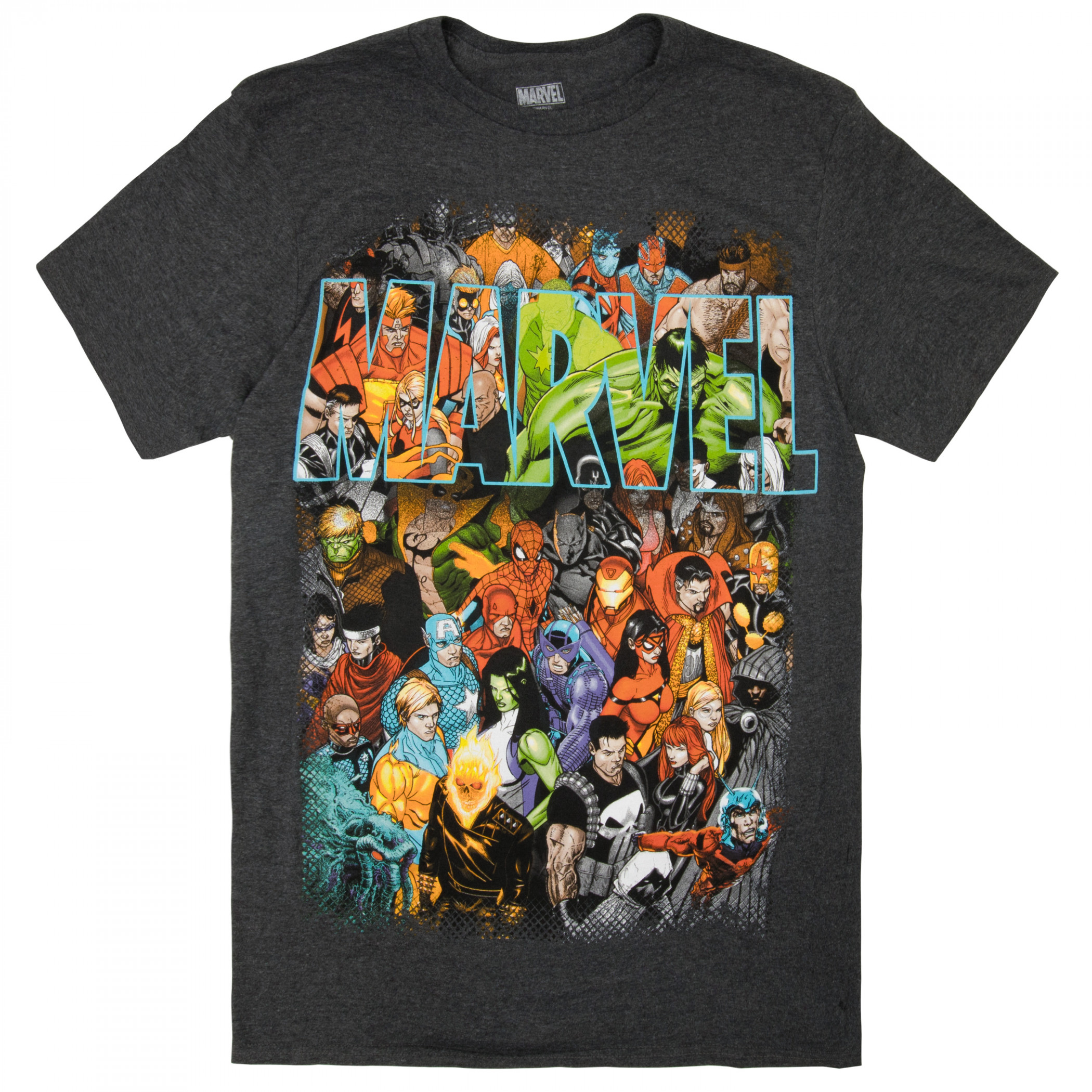 Marvel Heroes Collage and Logo T-Shirt, Grey
