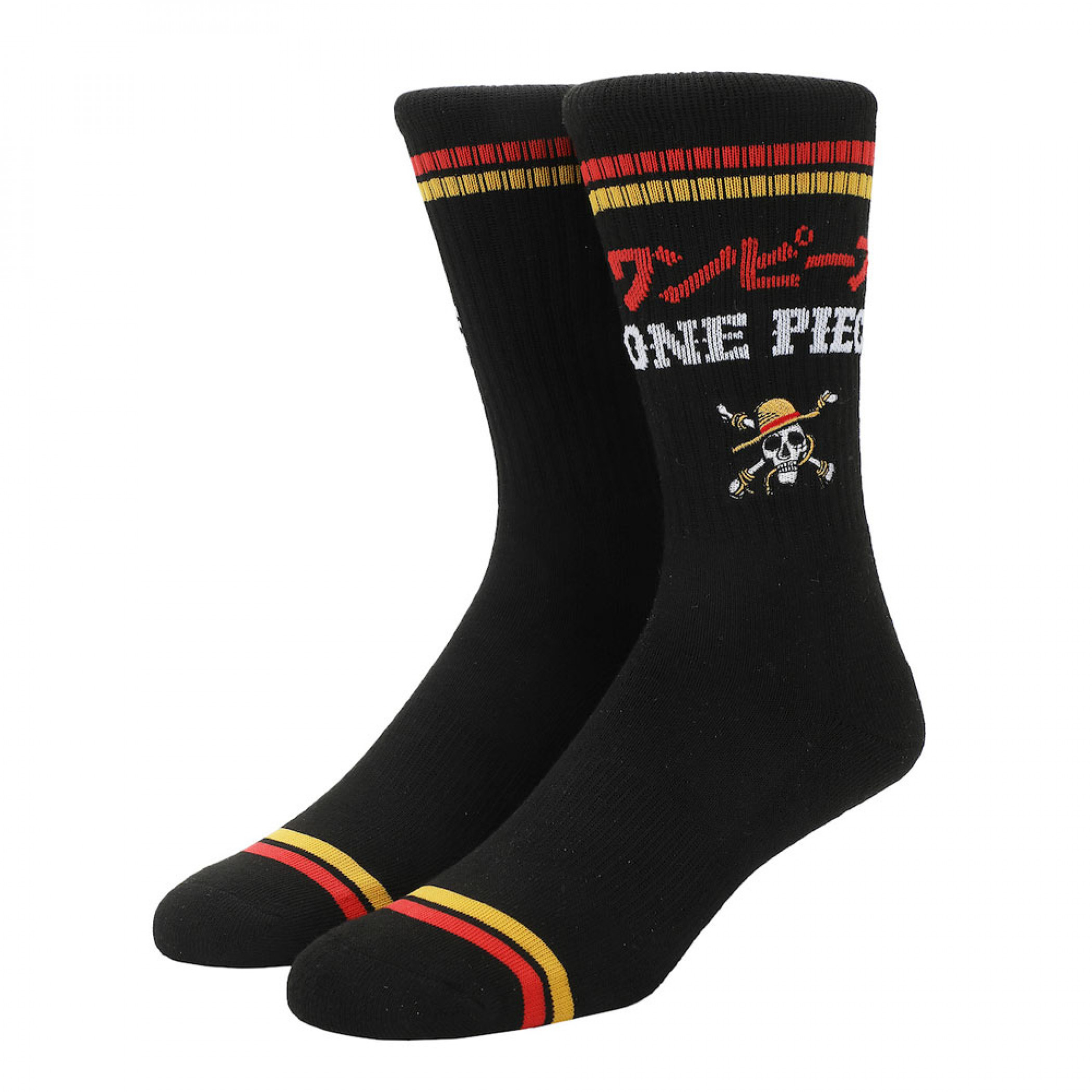 One Piece Logo with Katakana Stripes Crew Socks, Multi-Color