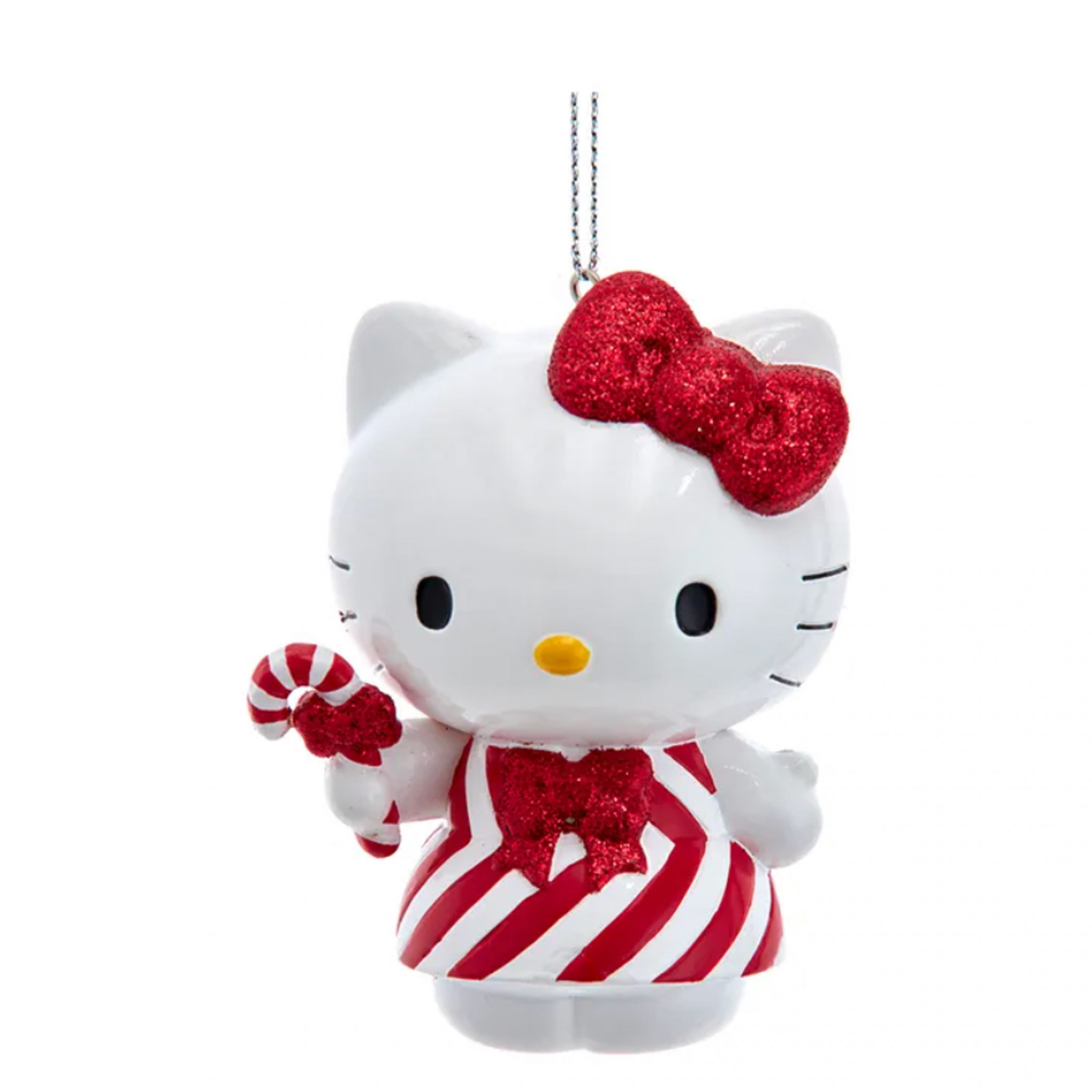Hello Kitty in Red & White Dress with Candy Cane 3.5' Holiday Ornament, Multi-Color