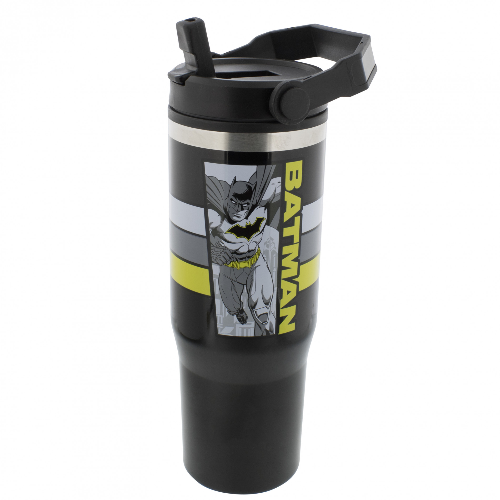 Batman Striped Panel 30oz Stainless Steel Water Bottle, Black