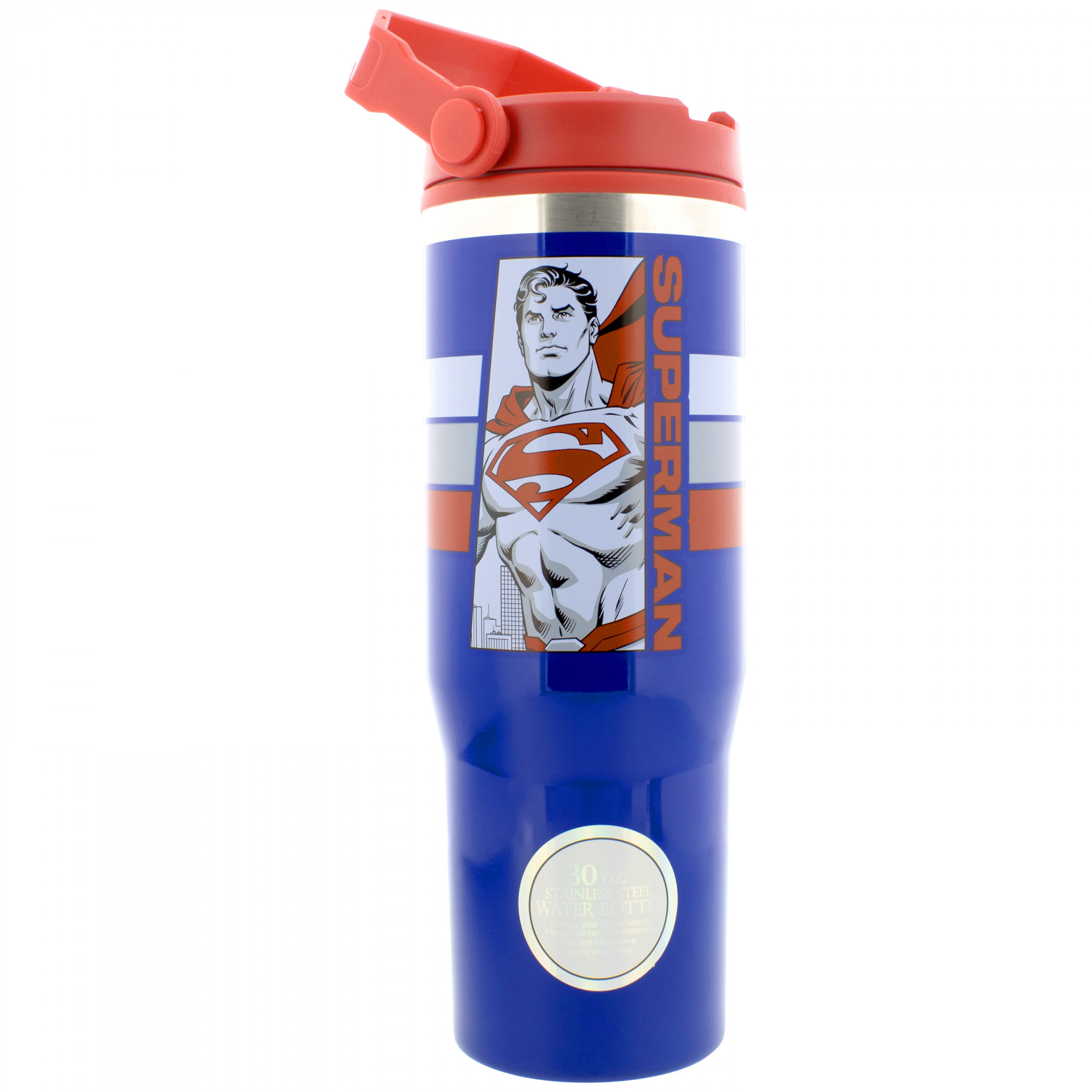 Superman Striped Panel 30oz Stainless Steel Water Bottle, Blue
