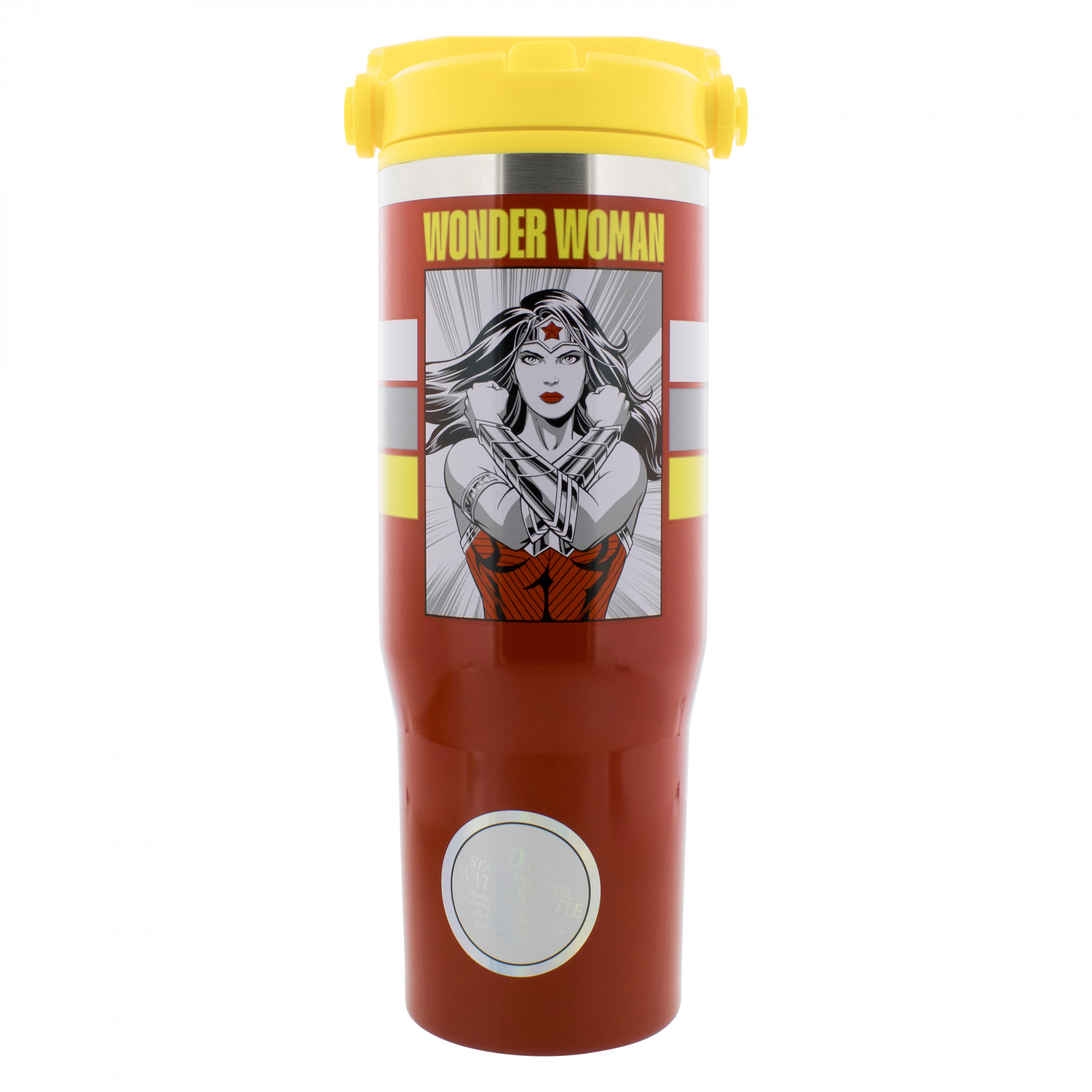 Wonder Woman Striped Panel 30oz Stainless Steel Water Bottle, Red