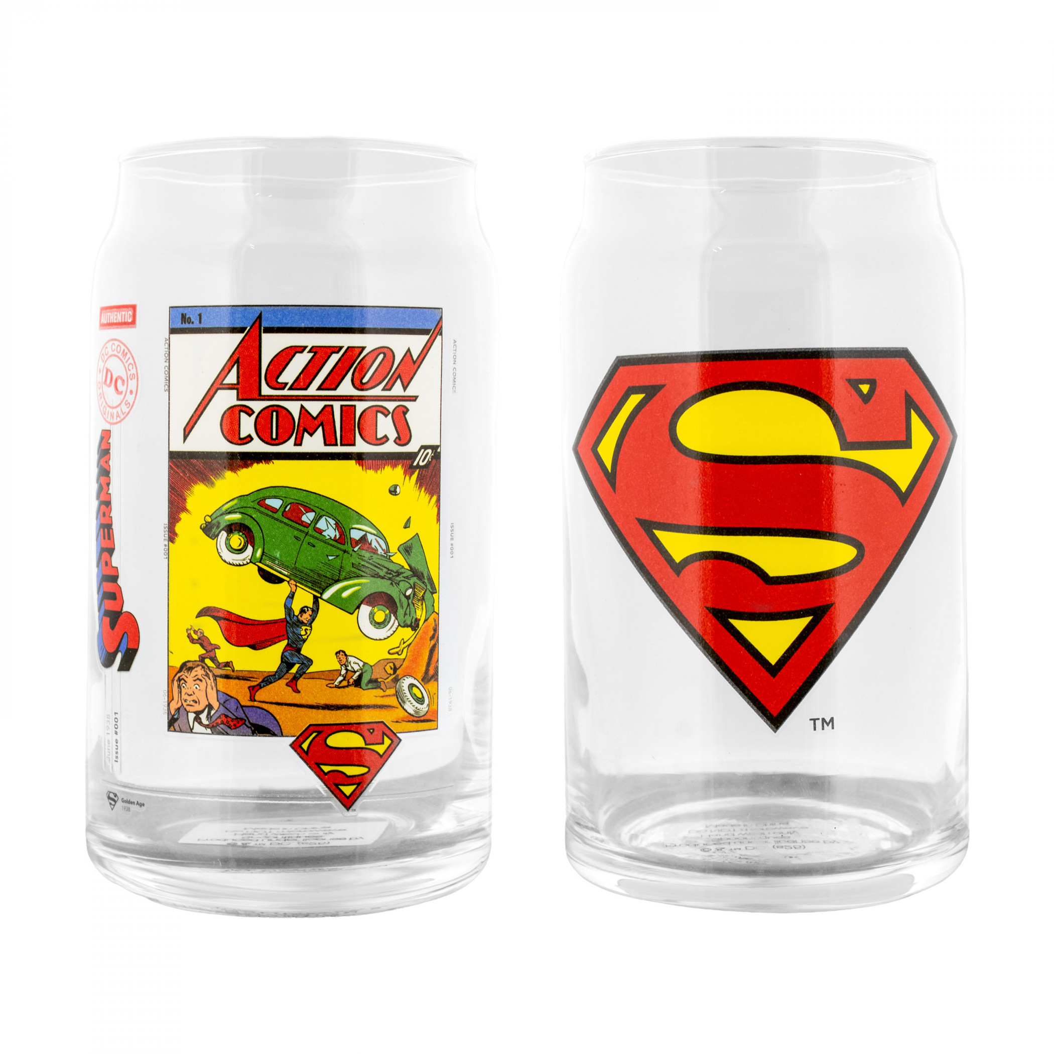 Superman Comic Art and Logo 2-Pack Glass Set, Clear