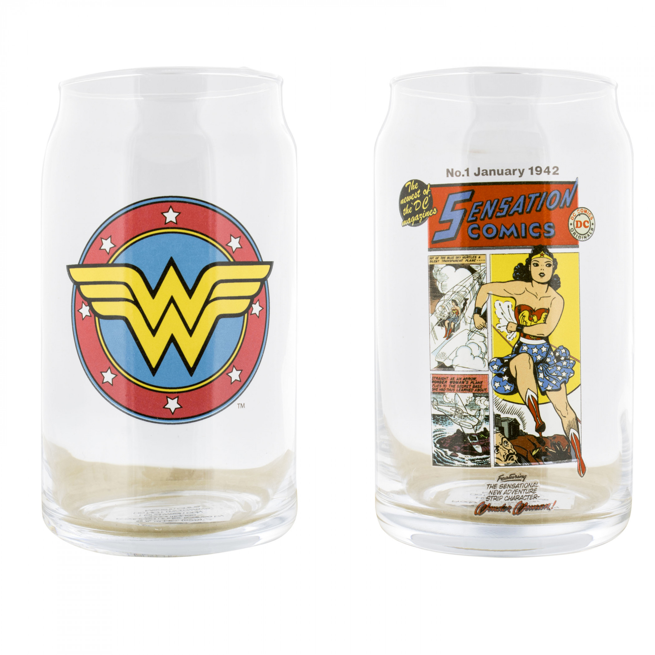 Wonder Woman Comic Art and Logo 2-Pack Glass Set, Clear