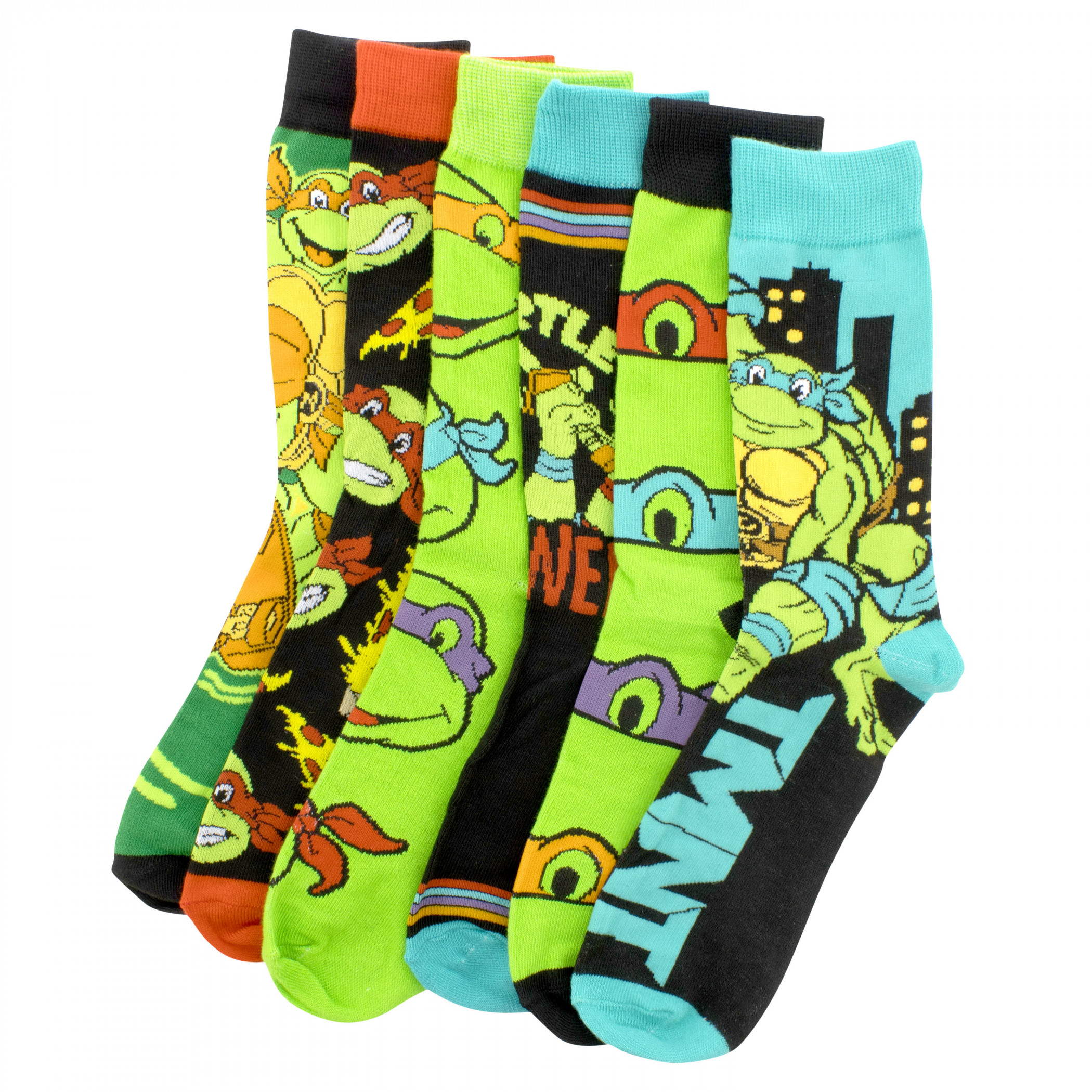 Teenage Mutant Ninja Turtles Pizza and Skateboards 6-Pack Crew Socks, Multi-Color