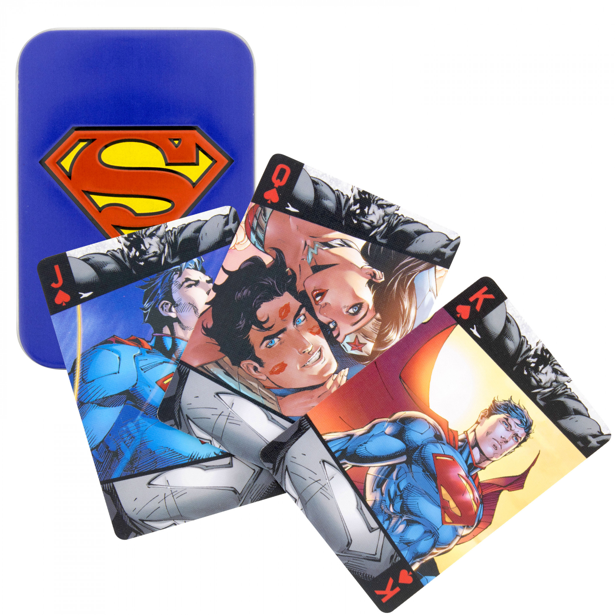 DC Comics Superman Playing Cards in Embossed Tin Gift Box Packaging, Multi-Color