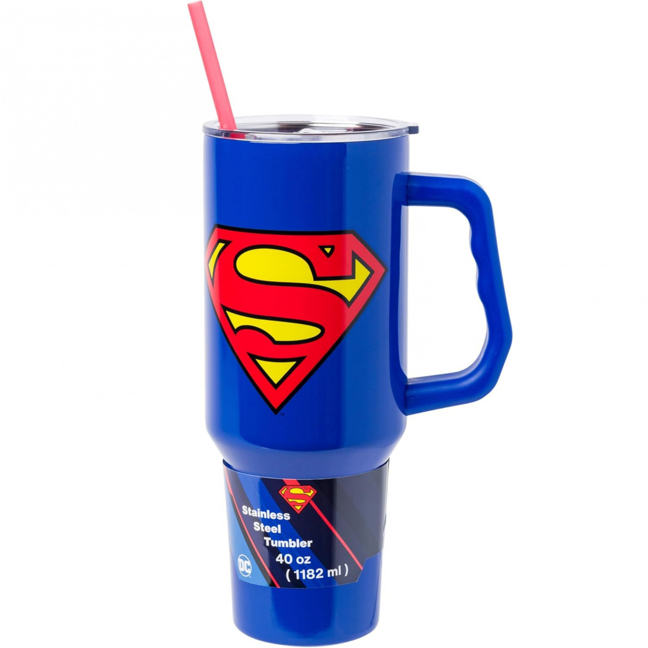 Superman Classic Logo 40oz Double Walled Stainless Steel Tumbler, Blue