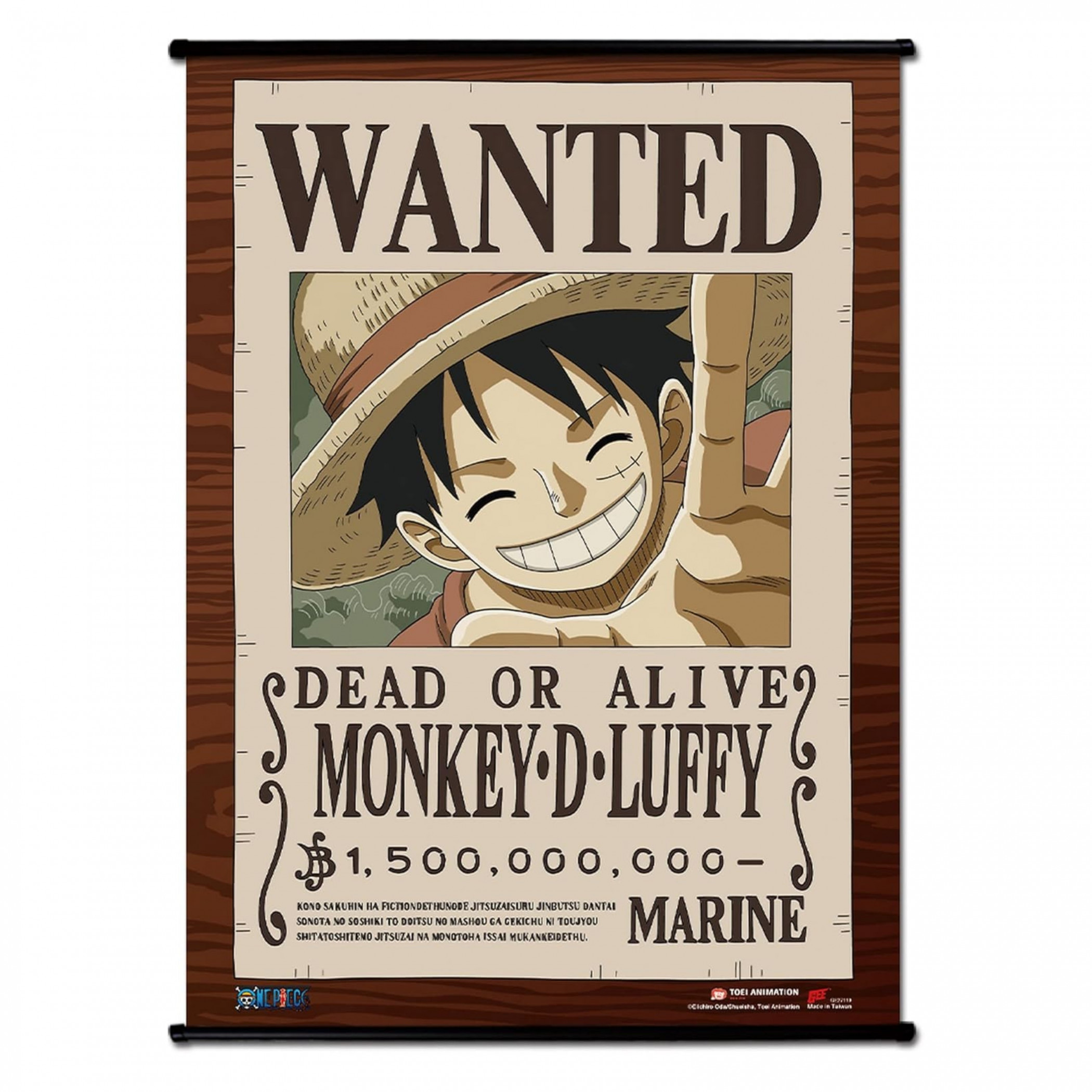 One Piece Luffy Wanted Poster Wall Scroll, Brown