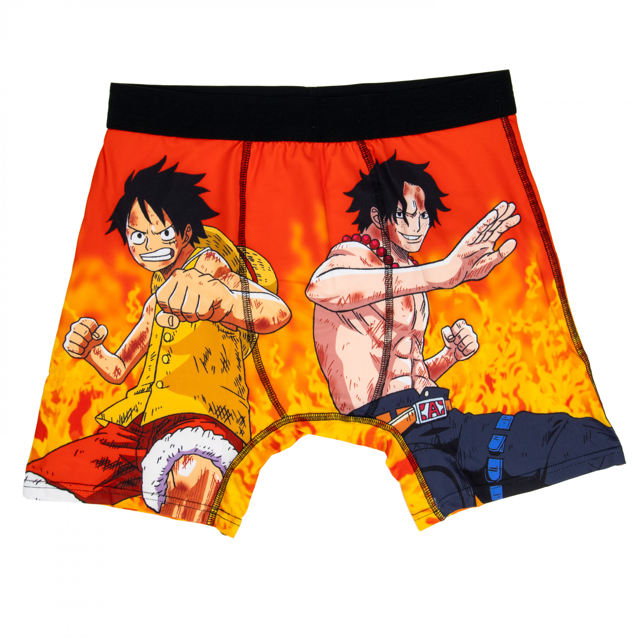 One Piece Luffy and Ace Flames Underwear Boxer Briefs, Orange