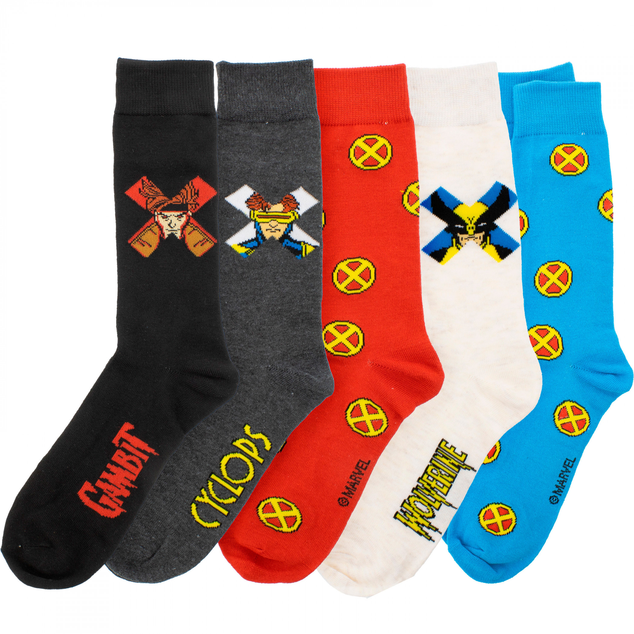 X-Men Characters and Logos 5-Pair Pack of Crew Socks, Multi-Color