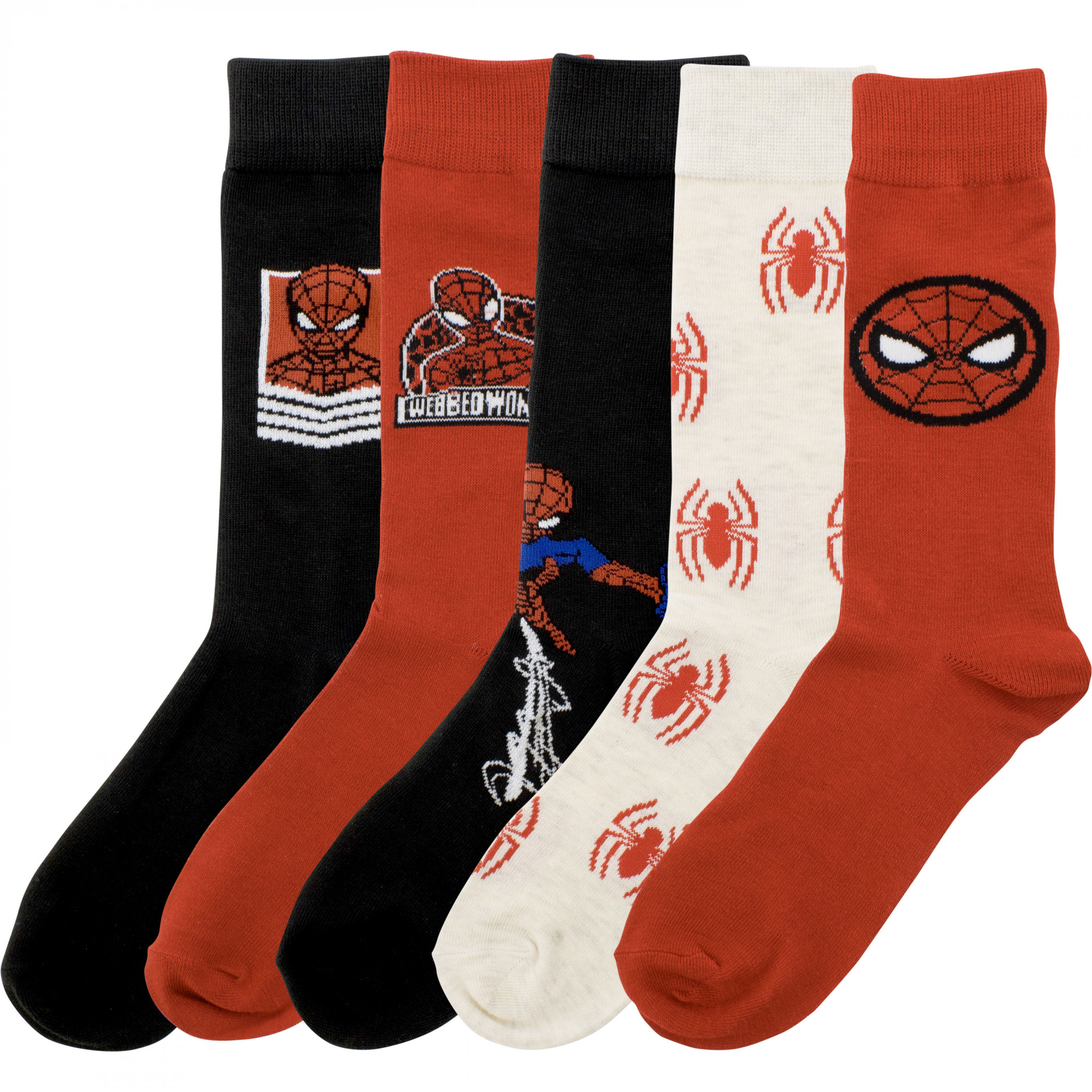 Spider-Man and Logos 5-Pair Pack of Crew Socks, Multi-Color
