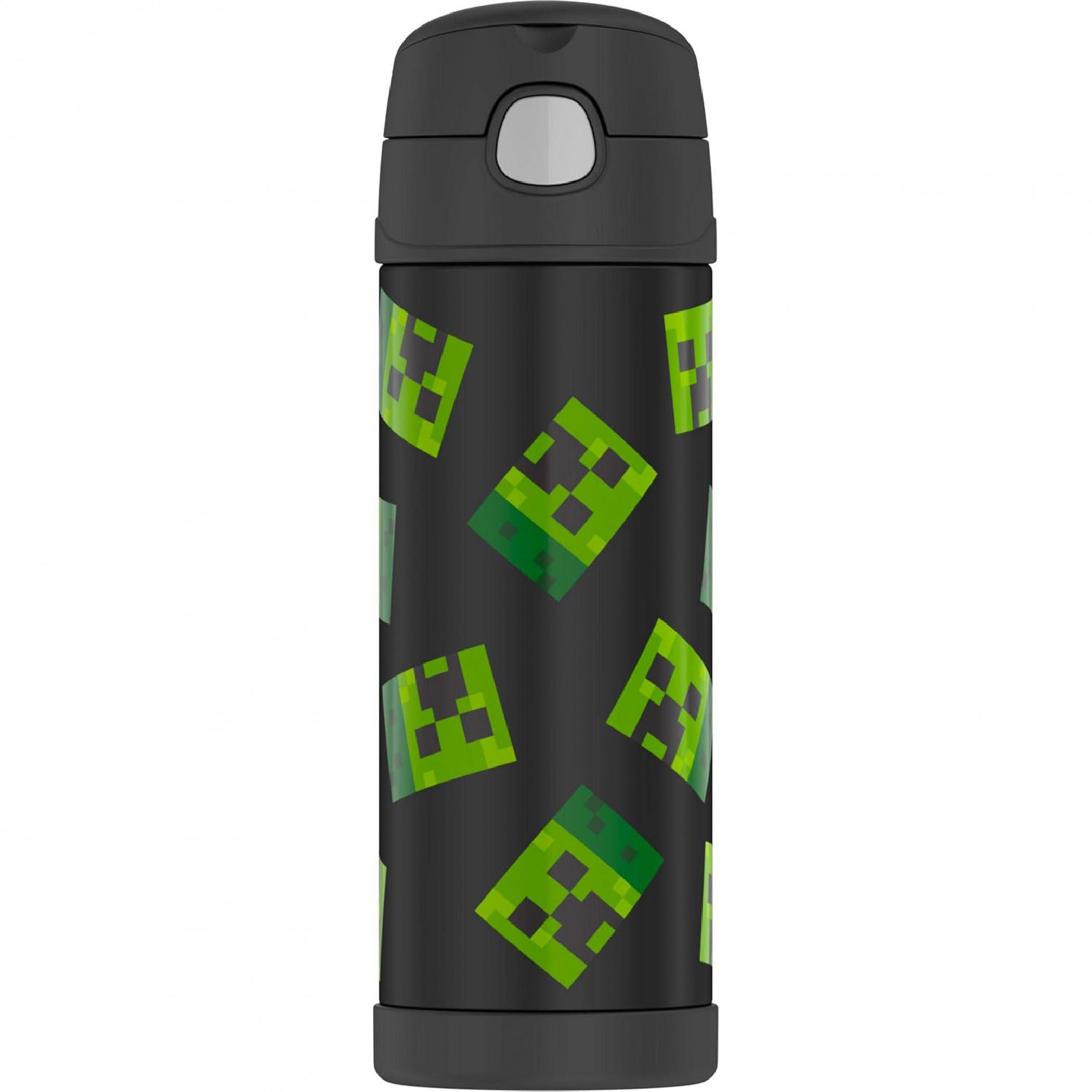 Minecraft Creeper Block Thermos Funtainer Stainless Steel 16oz Bottle, Black