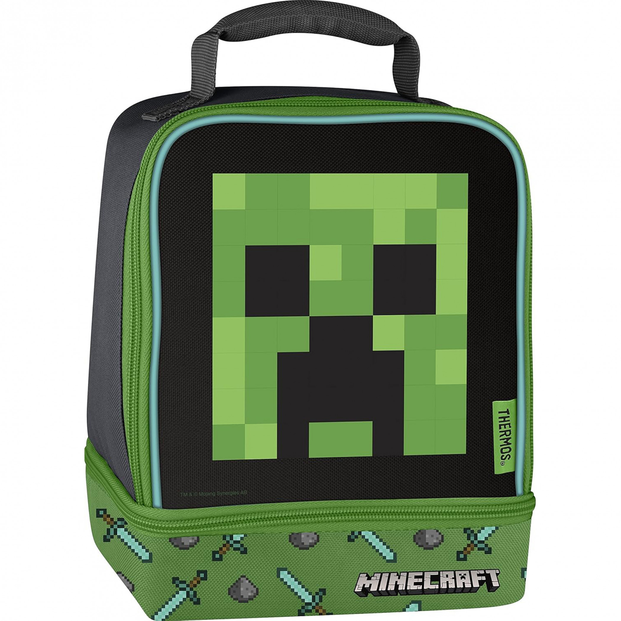 Minecraft Creeper Insulated Dual Thermos Lunch Box, Green