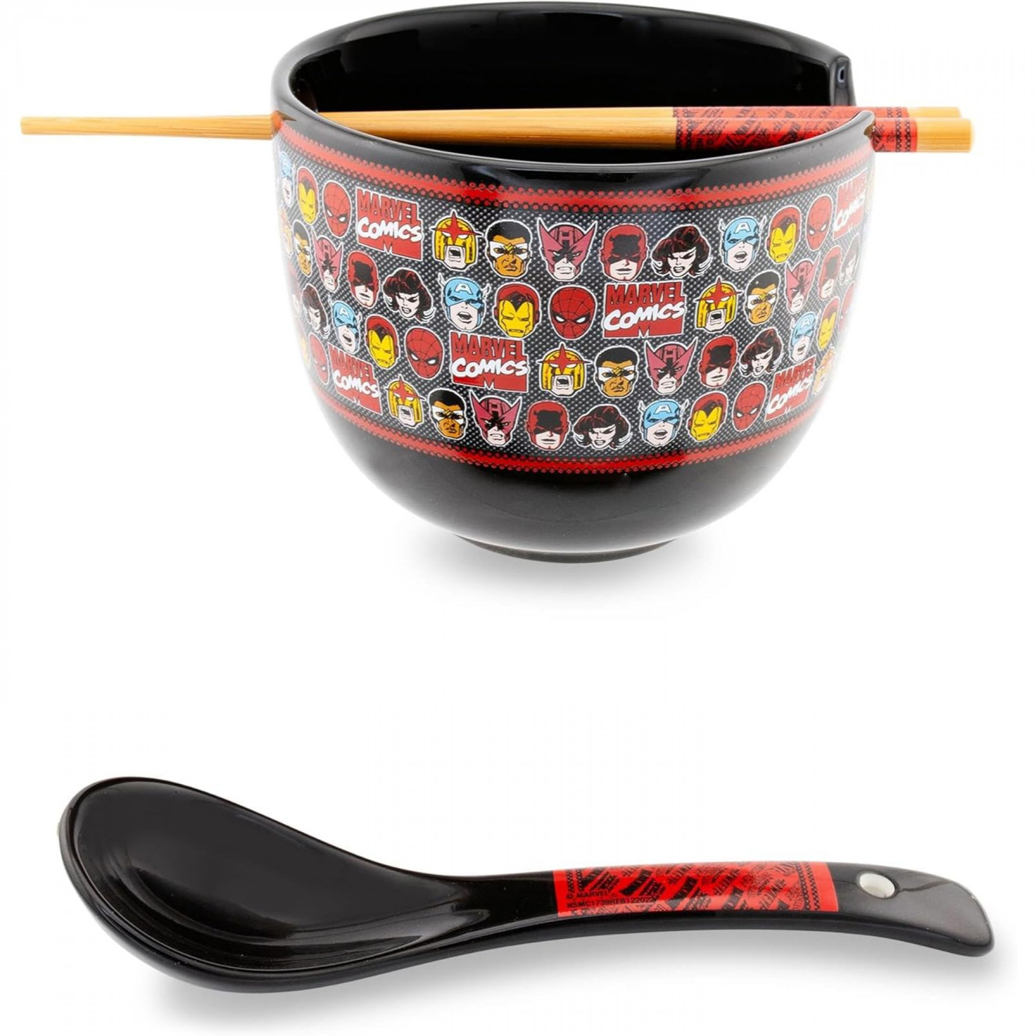 Marvel Comics Heroes Collage Ramen Bowl w/ Chopsticks and Spoon, Multi-Color