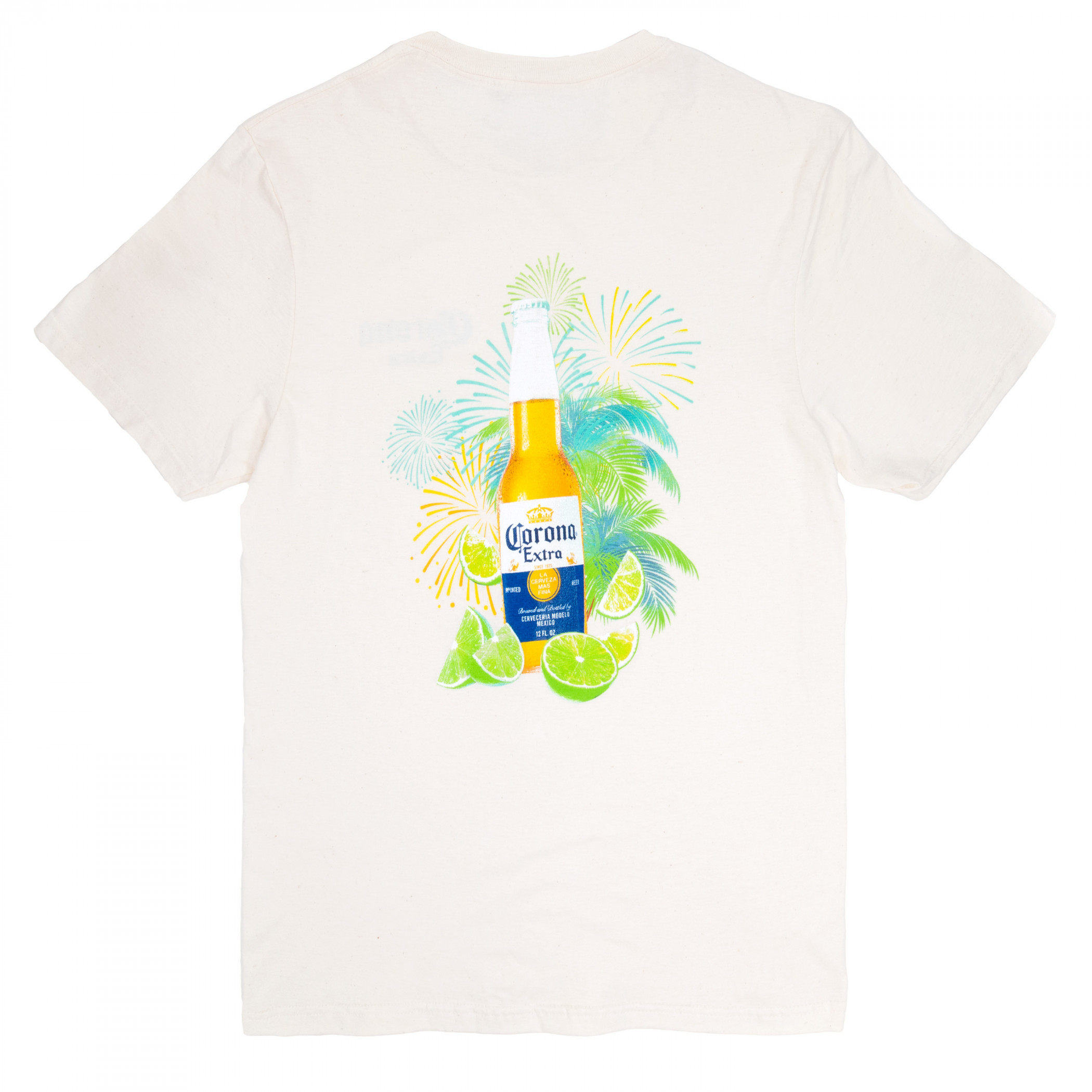 Corona Extra Tropical Fireworks Front and Back Print T-Shirt