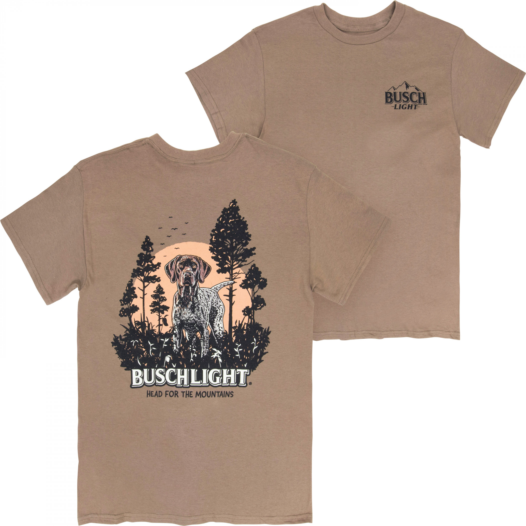 Busch Light Mountain Labrador Brown Front and Back Print T-Shirt