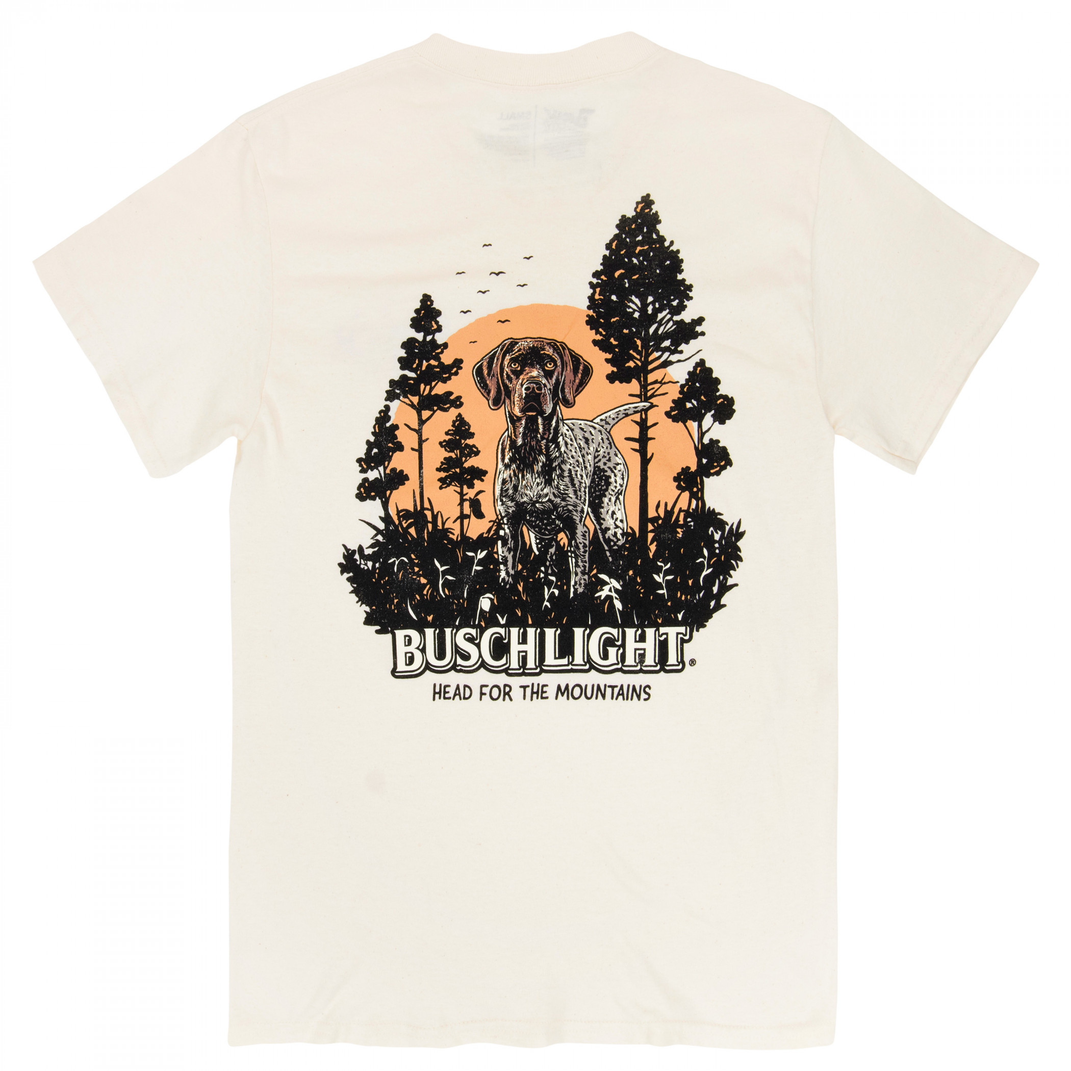 Busch Light Mountain Labrador White Front and Back Print T-Shirt