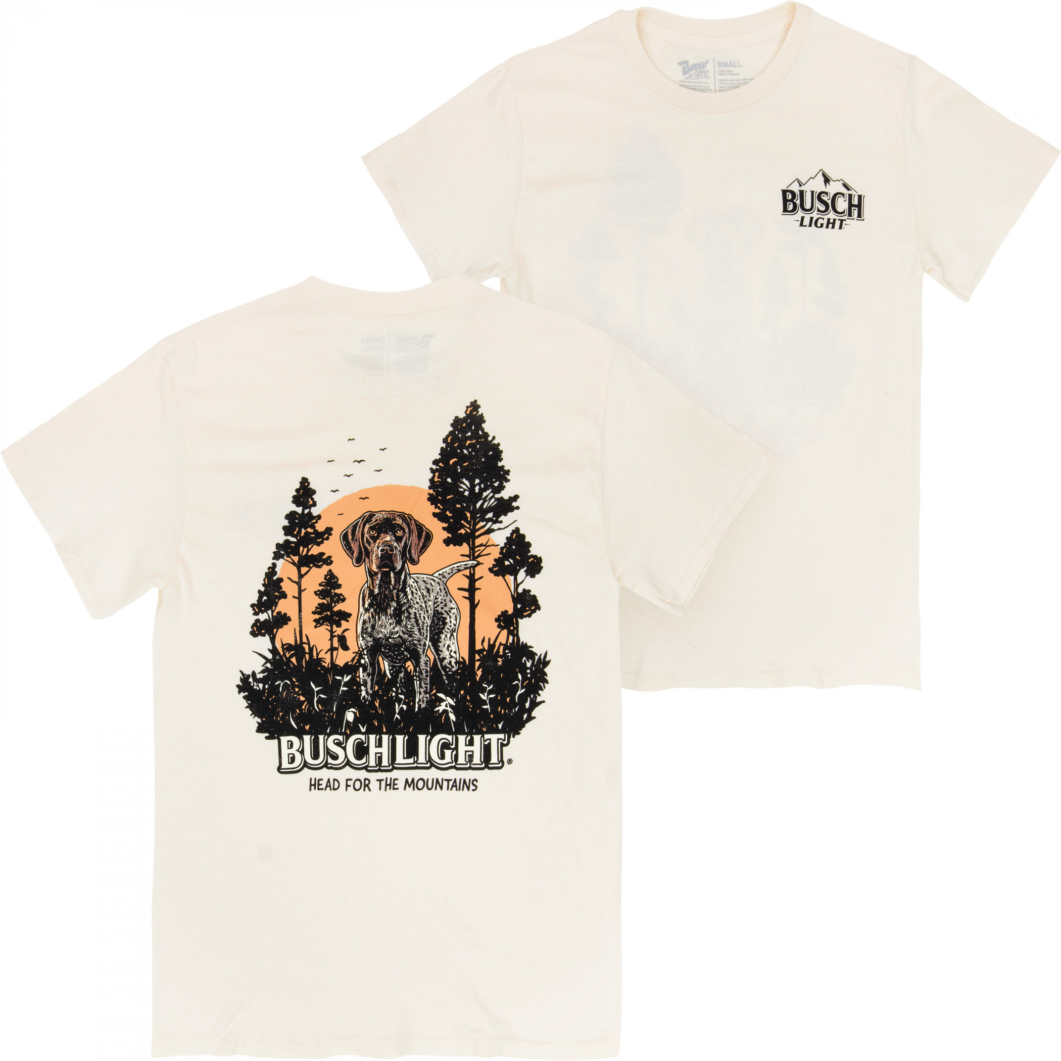 Busch Light Mountain Labrador White Front and Back Print T-Shirt