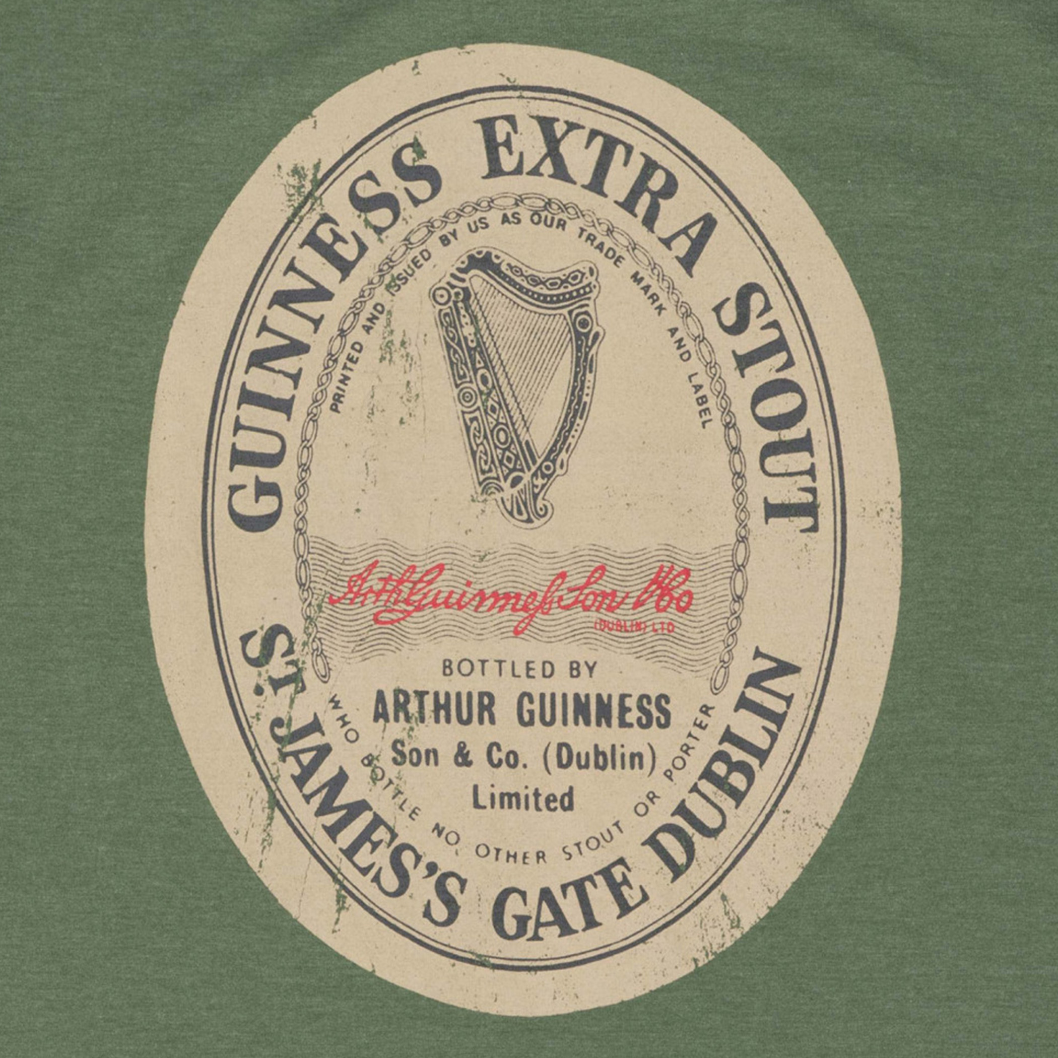 Guinness Beer English Label Heather T-Shirt - Green