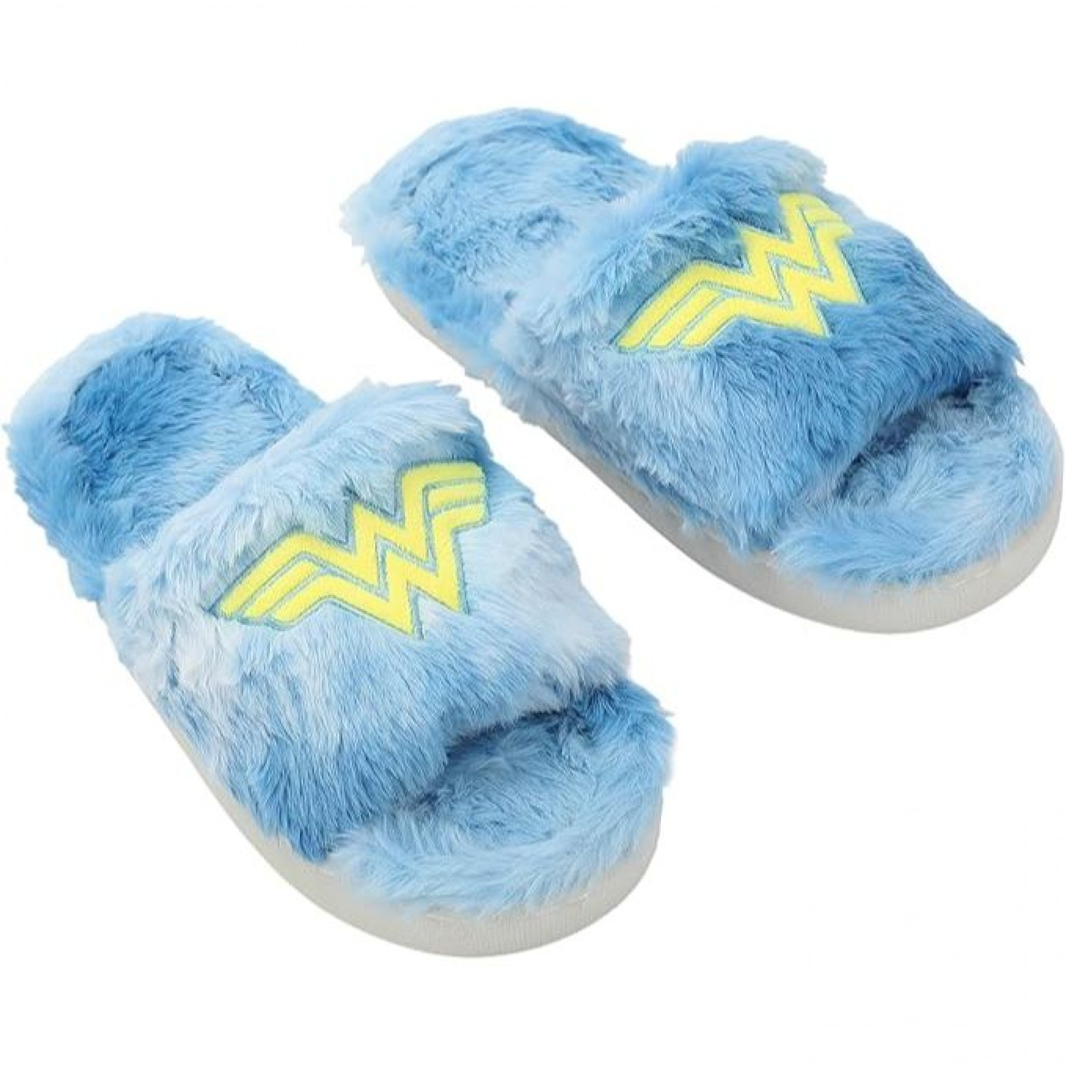 Wonder Woman Embroidered Logo Patch Women's Fuzzy Slippers, Blue