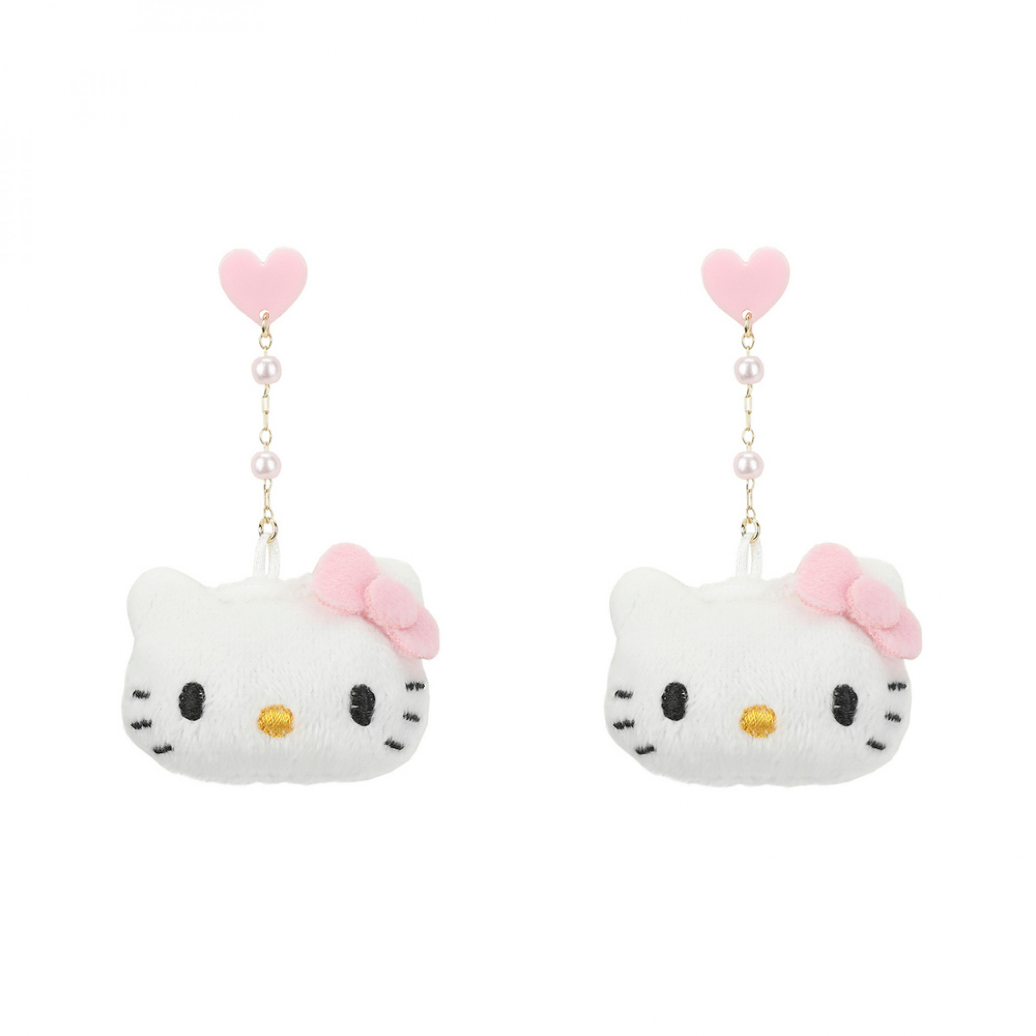 Hello Kitty Heart & Pearls Plush Earrings, Multi-Color
