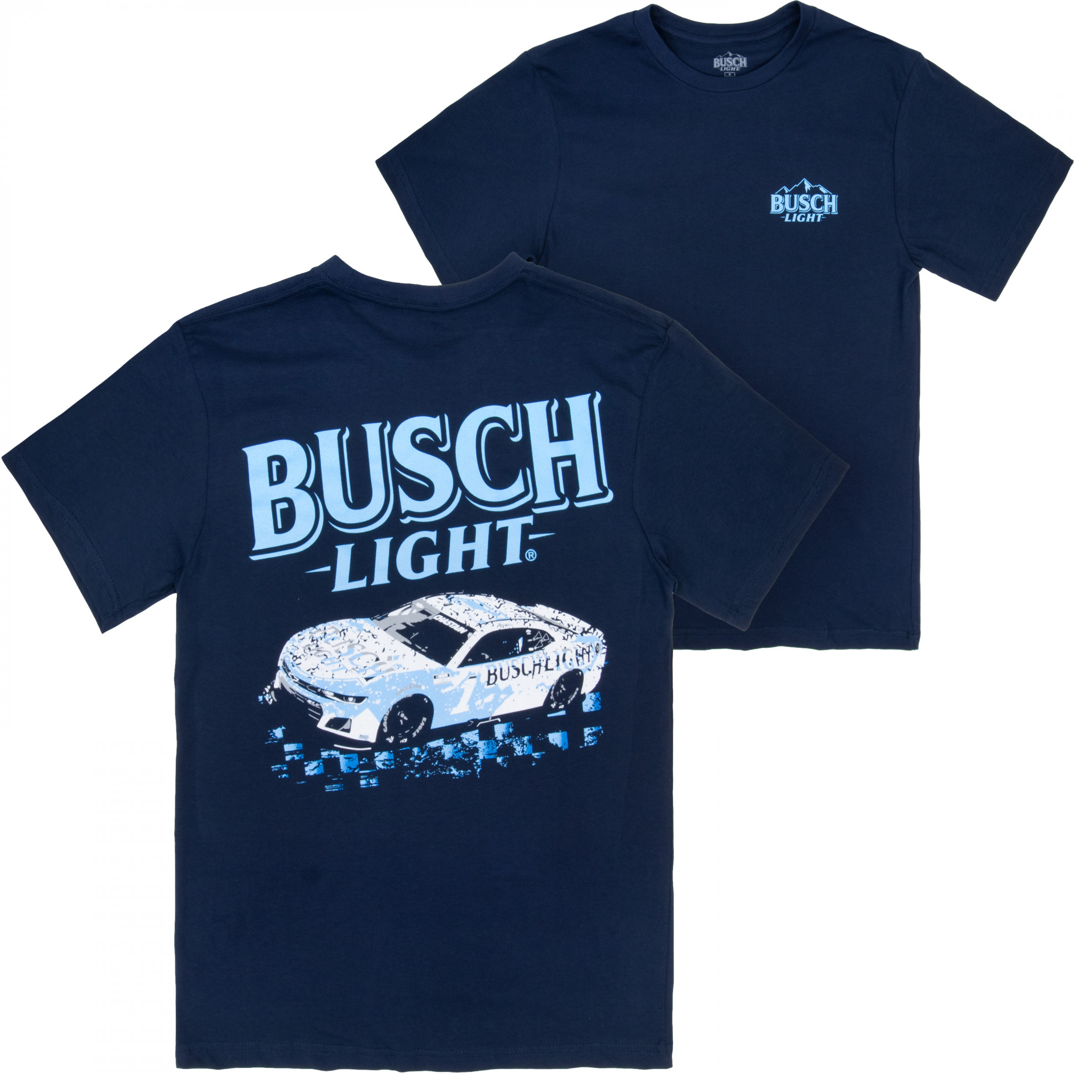 Busch Light Racing Car Front and Back Print T-Shirt